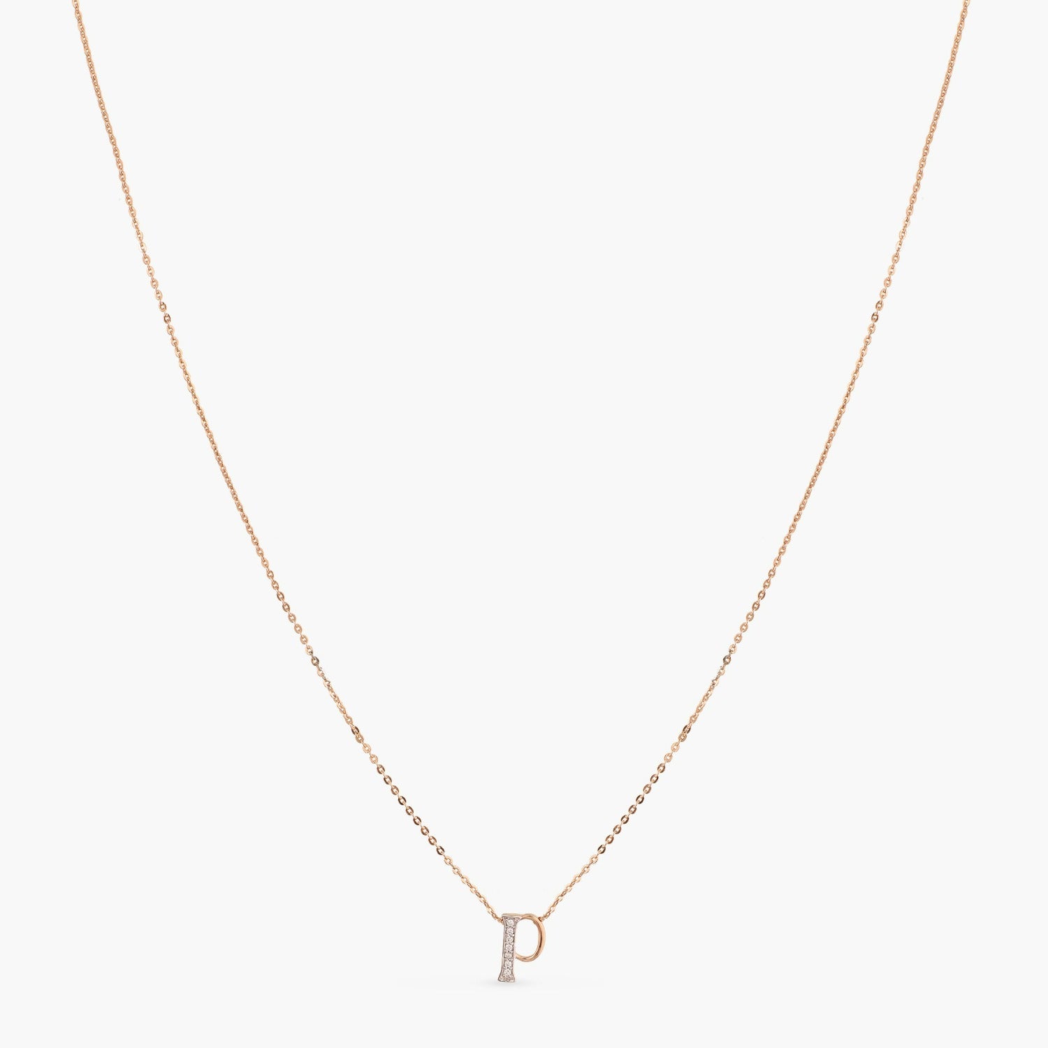 Letter P Alphabet Rose-Gold Plated Silver Necklace