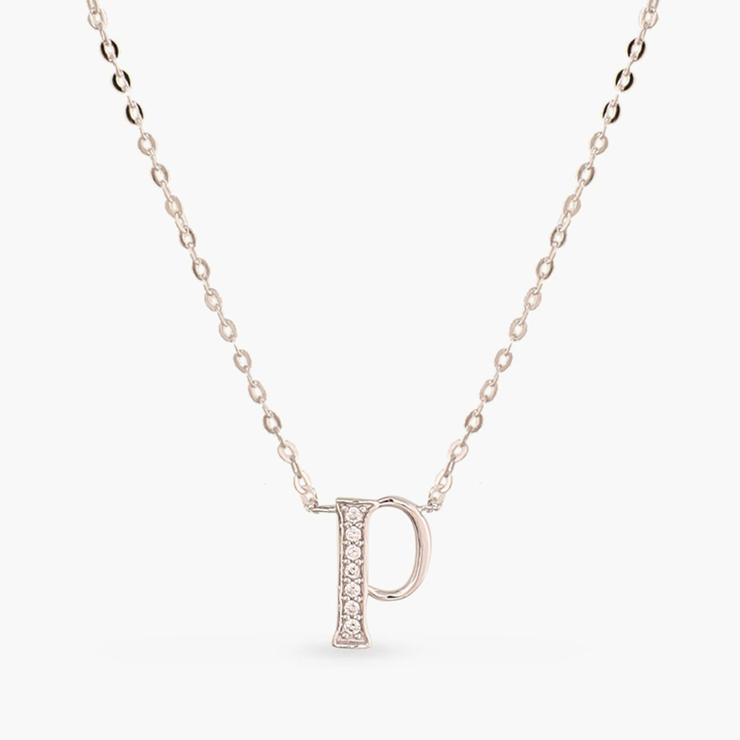 Letter P Alphabet White-Gold Plated Silver Necklace