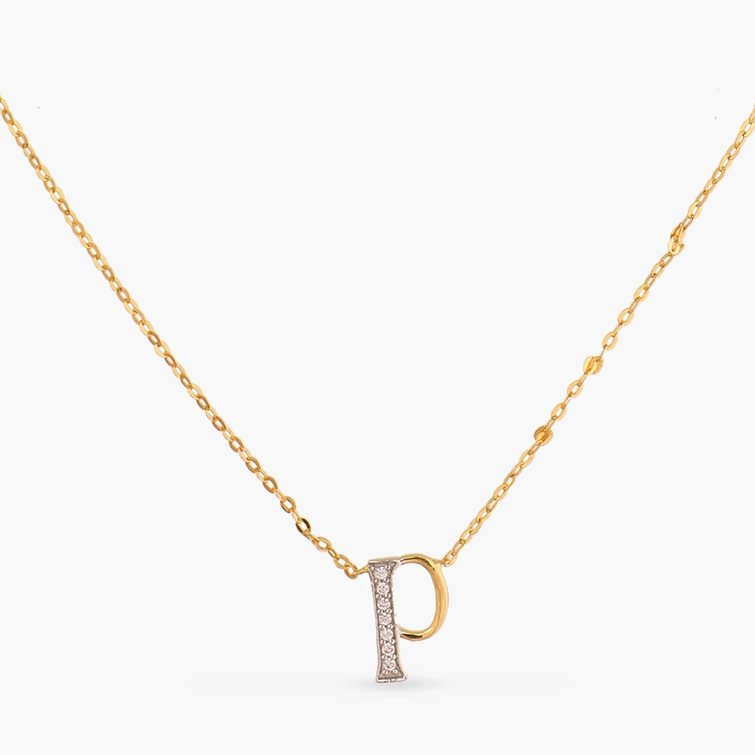 Letter P Alphabet Gold Plated Silver Necklace