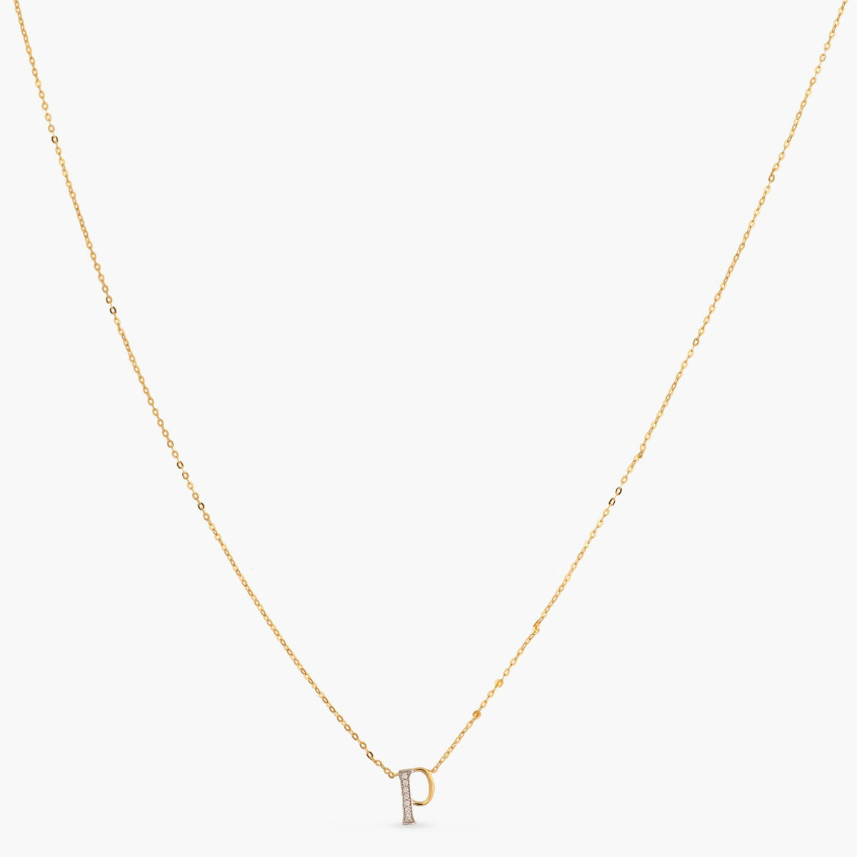 Letter P Alphabet Gold Plated Silver Necklace