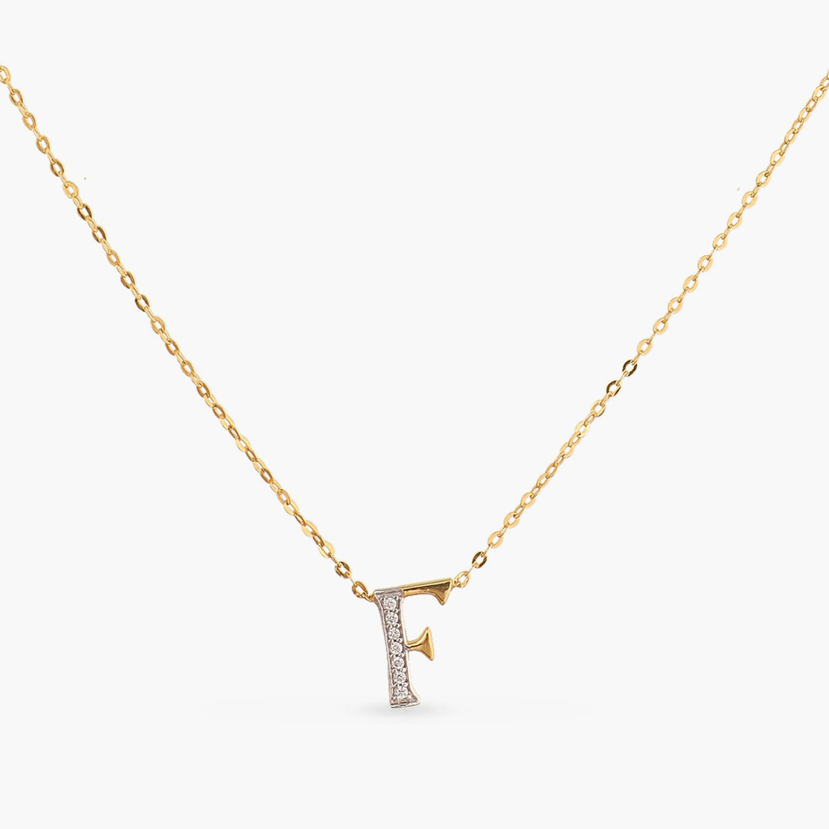 Letter F Alphabet Gold Plated Silver Necklace