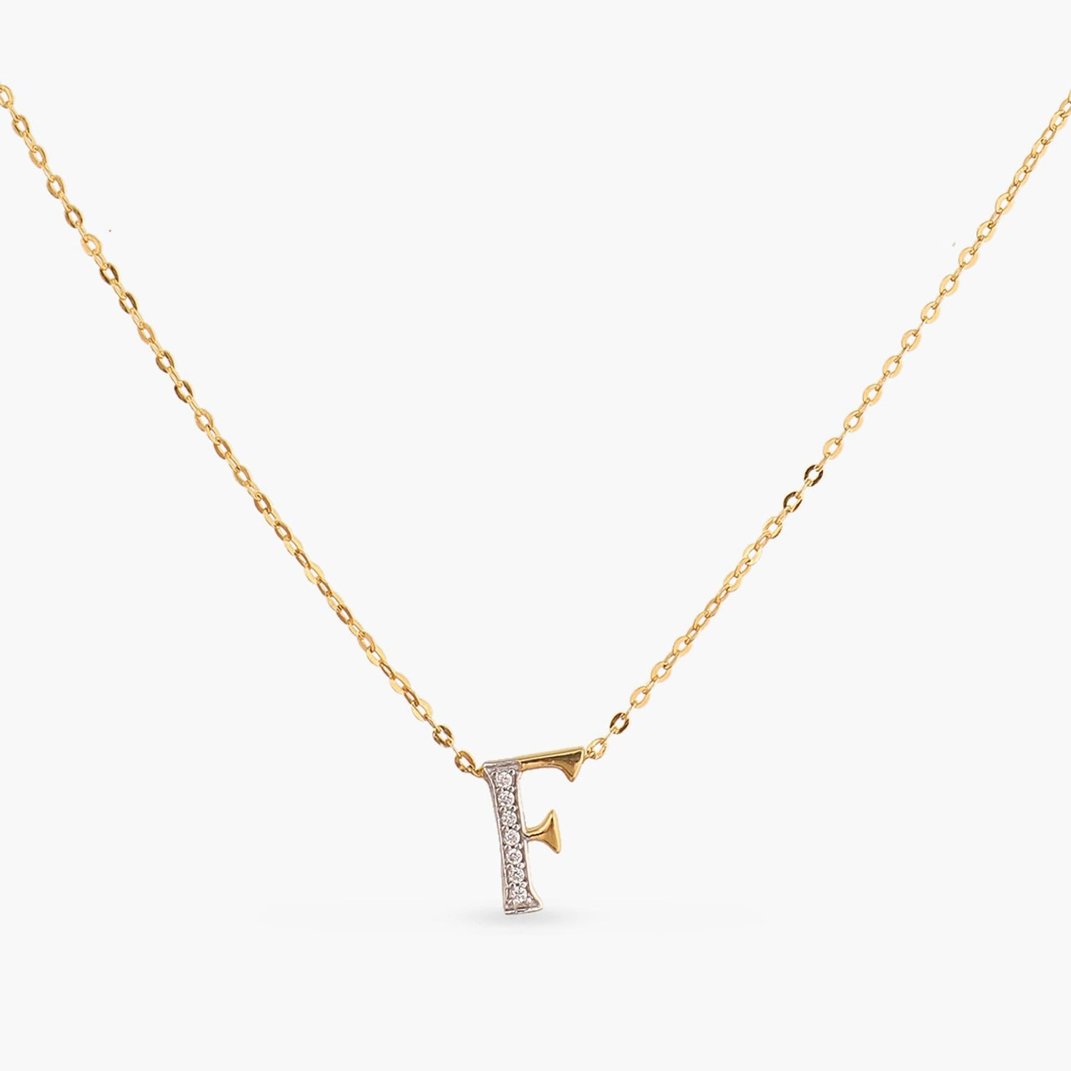 Letter F Alphabet Gold Plated Silver Necklace