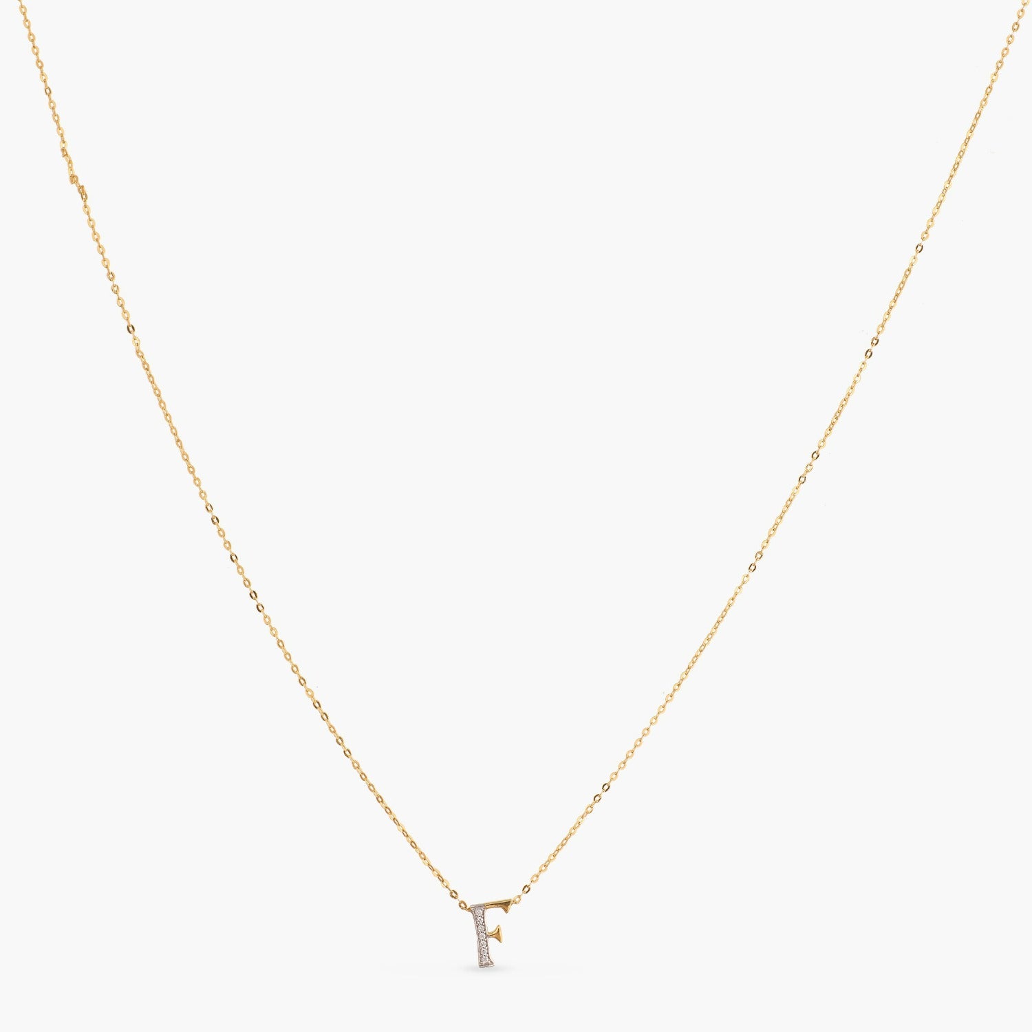 Letter F Alphabet Gold Plated Silver Necklace