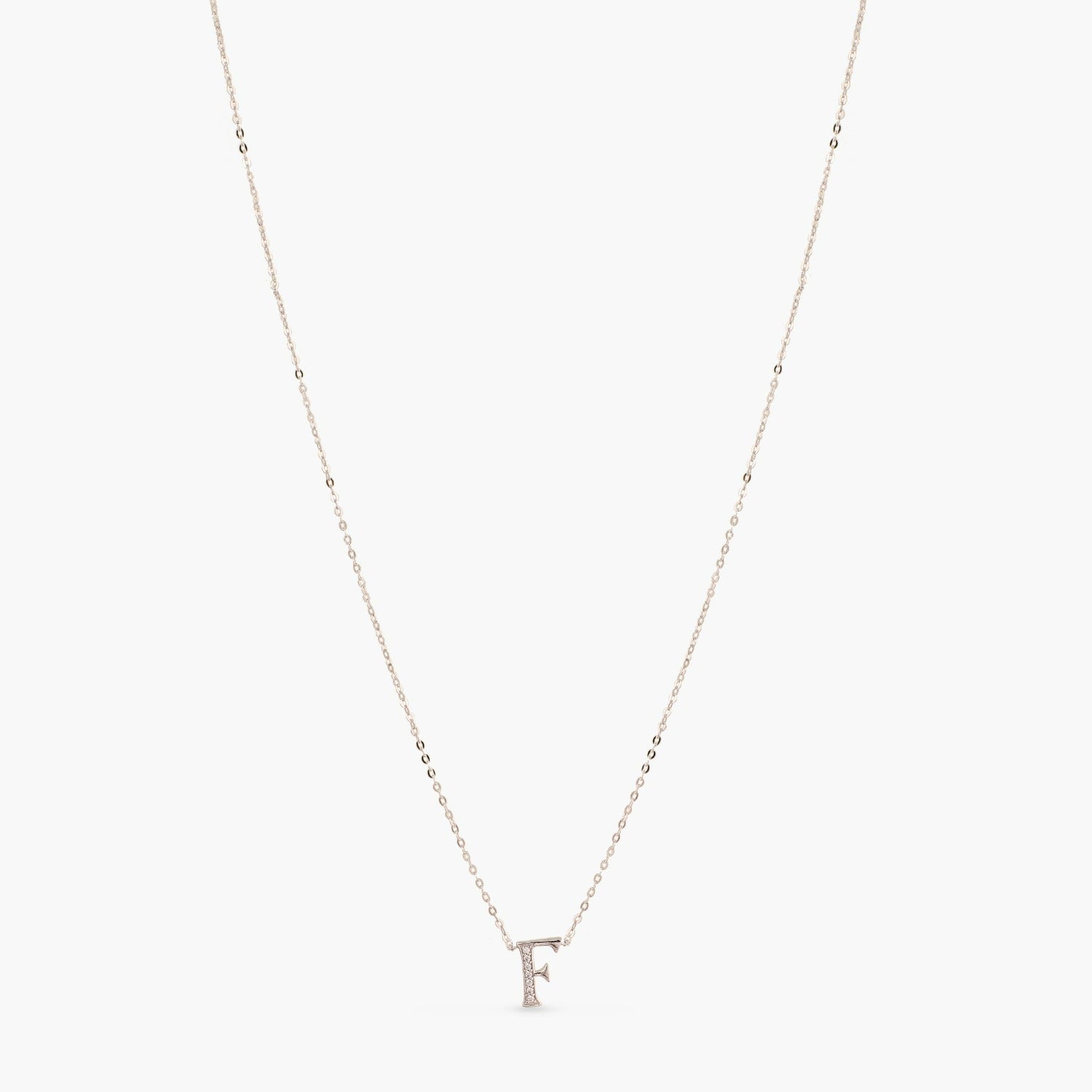 Letter F  Alphabet White-Gold Plated Silver Necklace