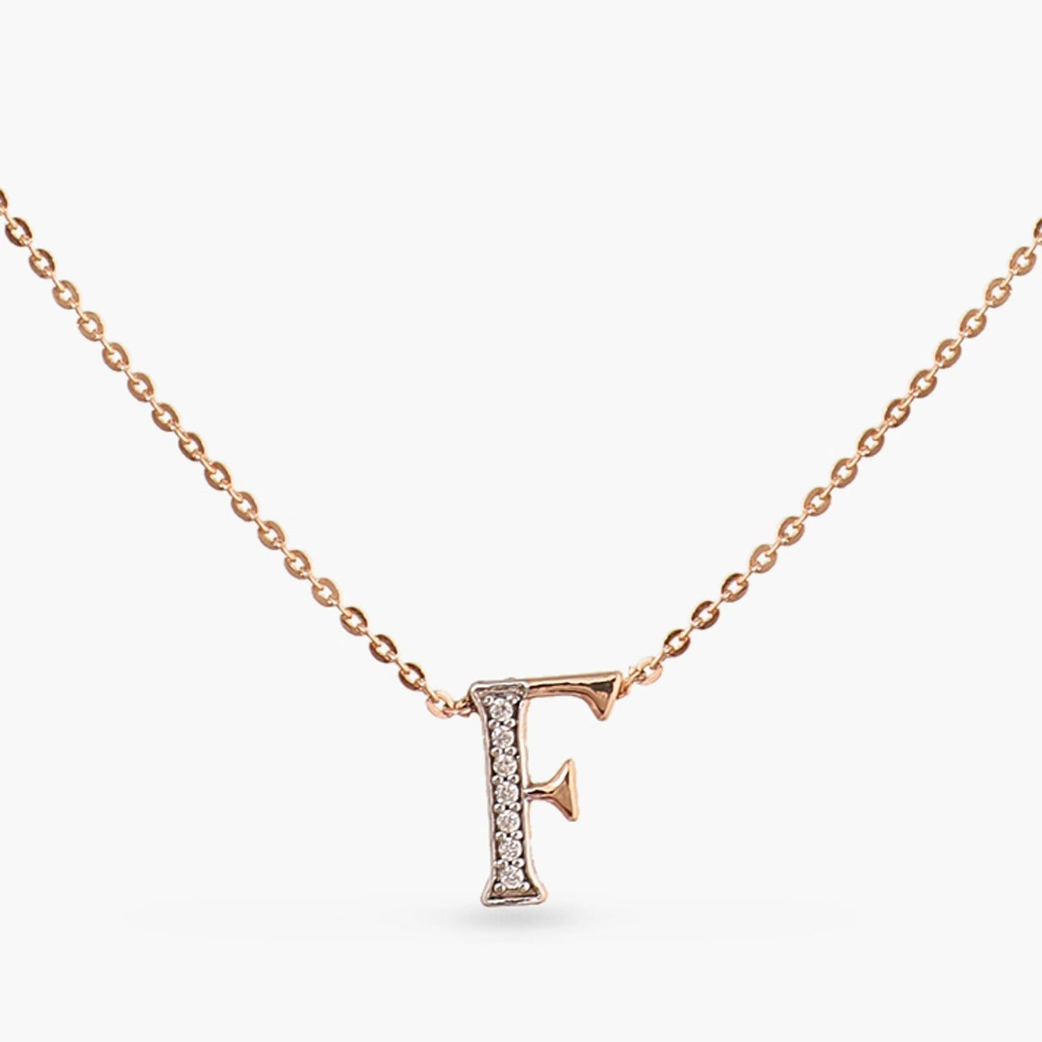 Letter F Alphabet Rose-Gold Plated Silver Necklace