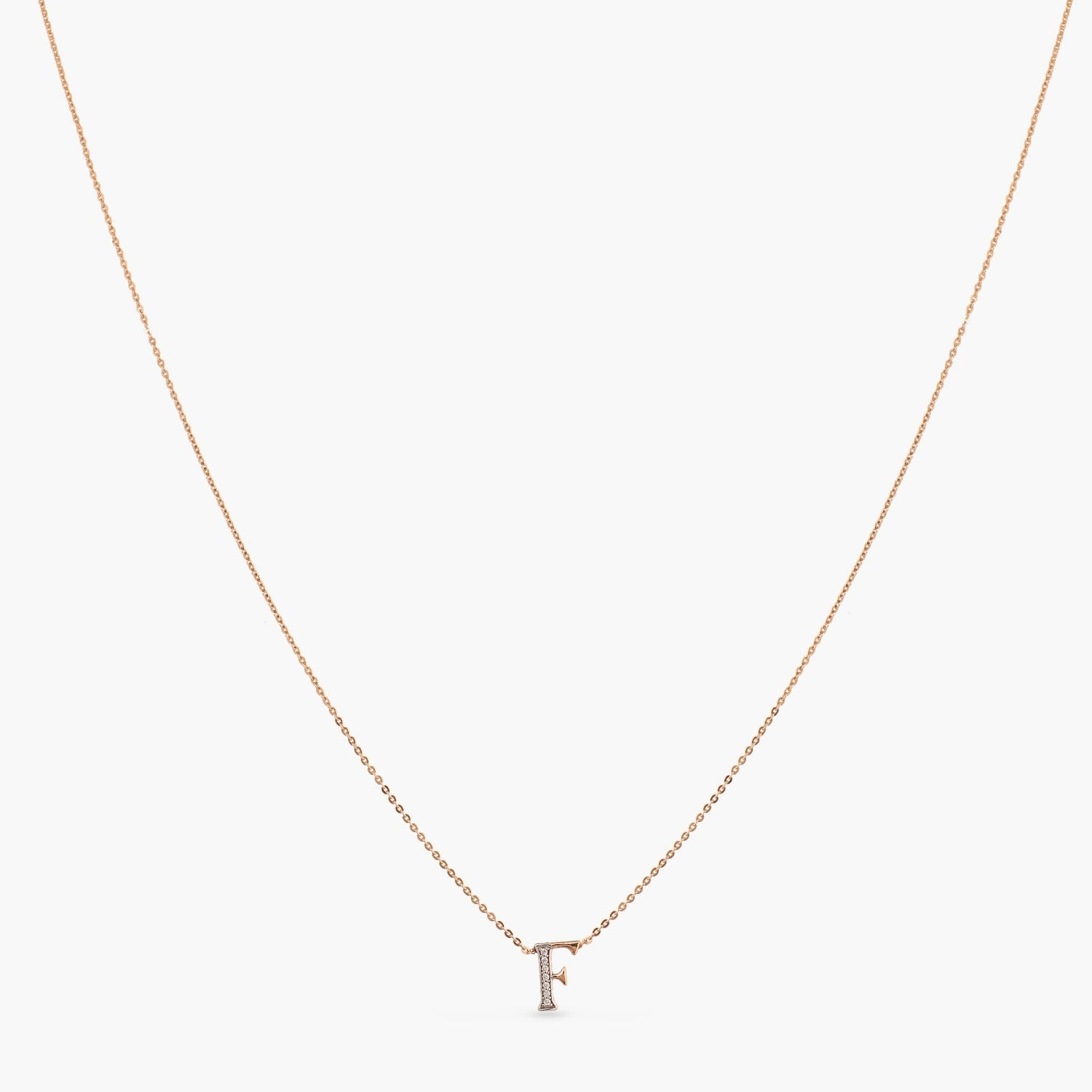 Letter F Alphabet Rose-Gold Plated Silver Necklace