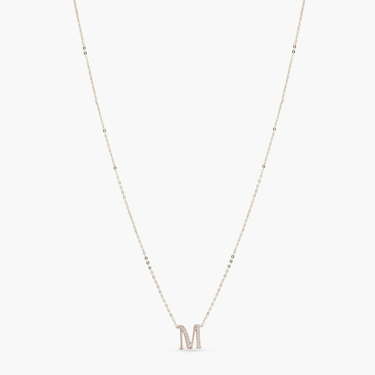 Letter M Alphabet White-Gold Plated Silver Necklace