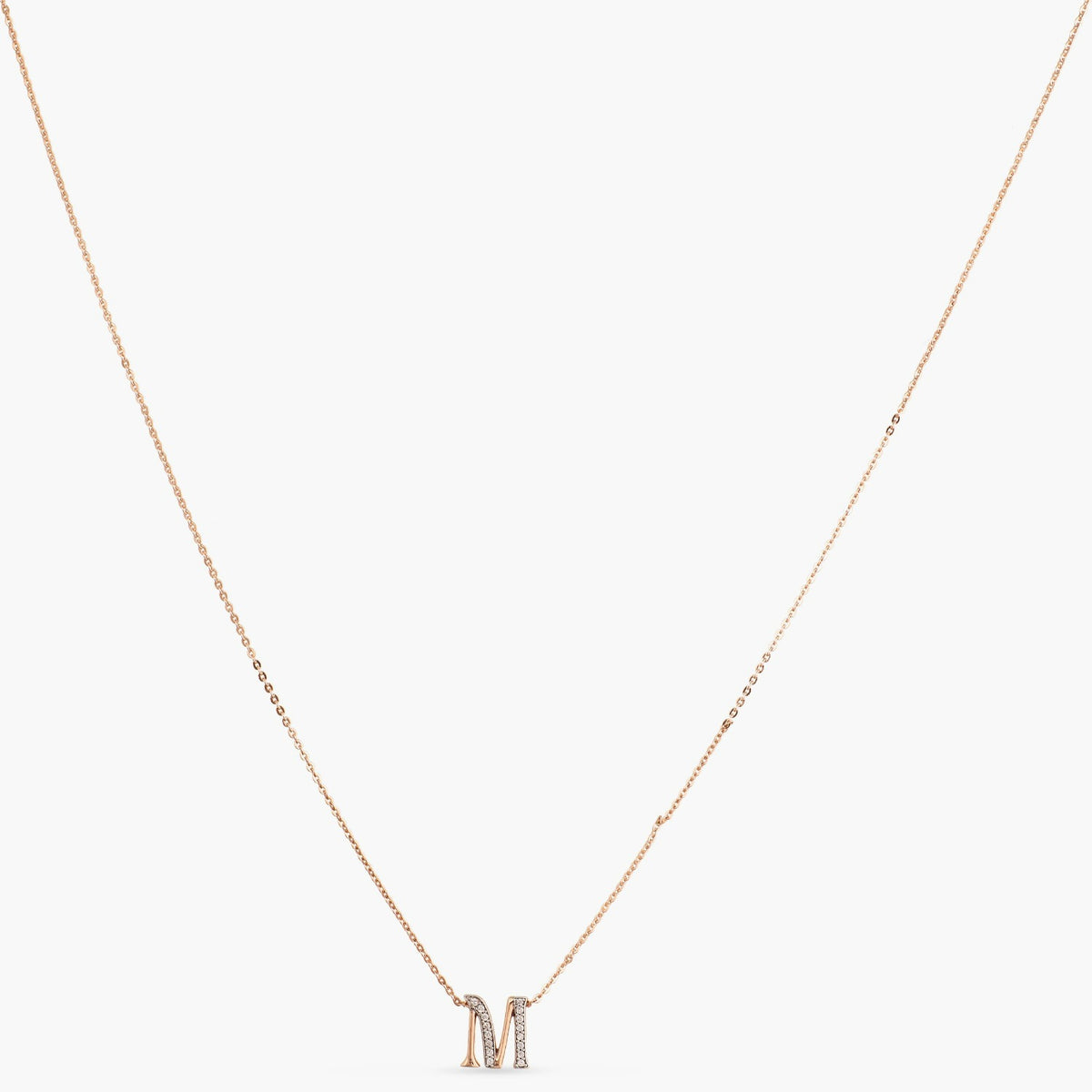 Letter M Alphabet Rose-Gold Plated Silver Necklace