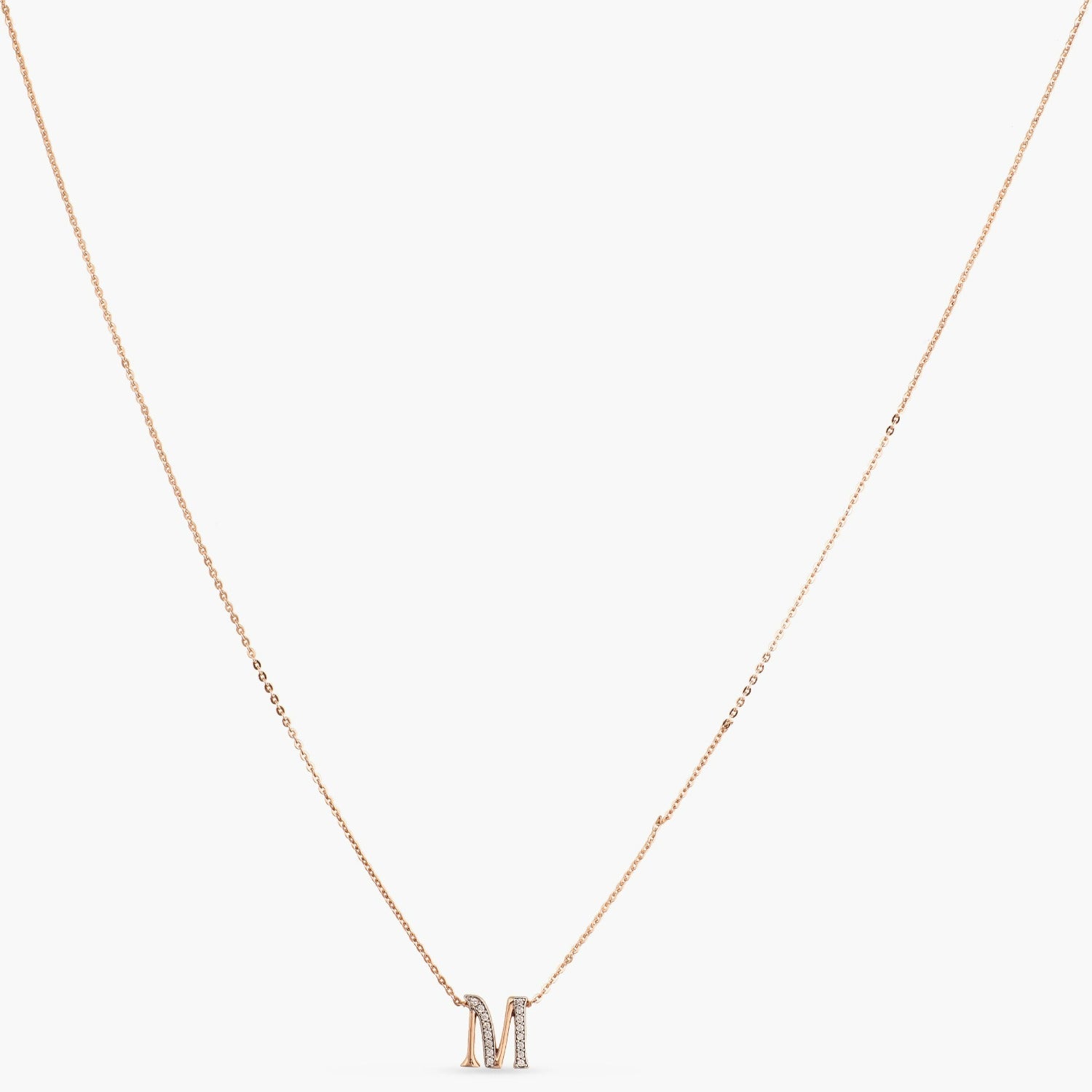 Letter M Alphabet Rose-Gold Plated Silver Necklace