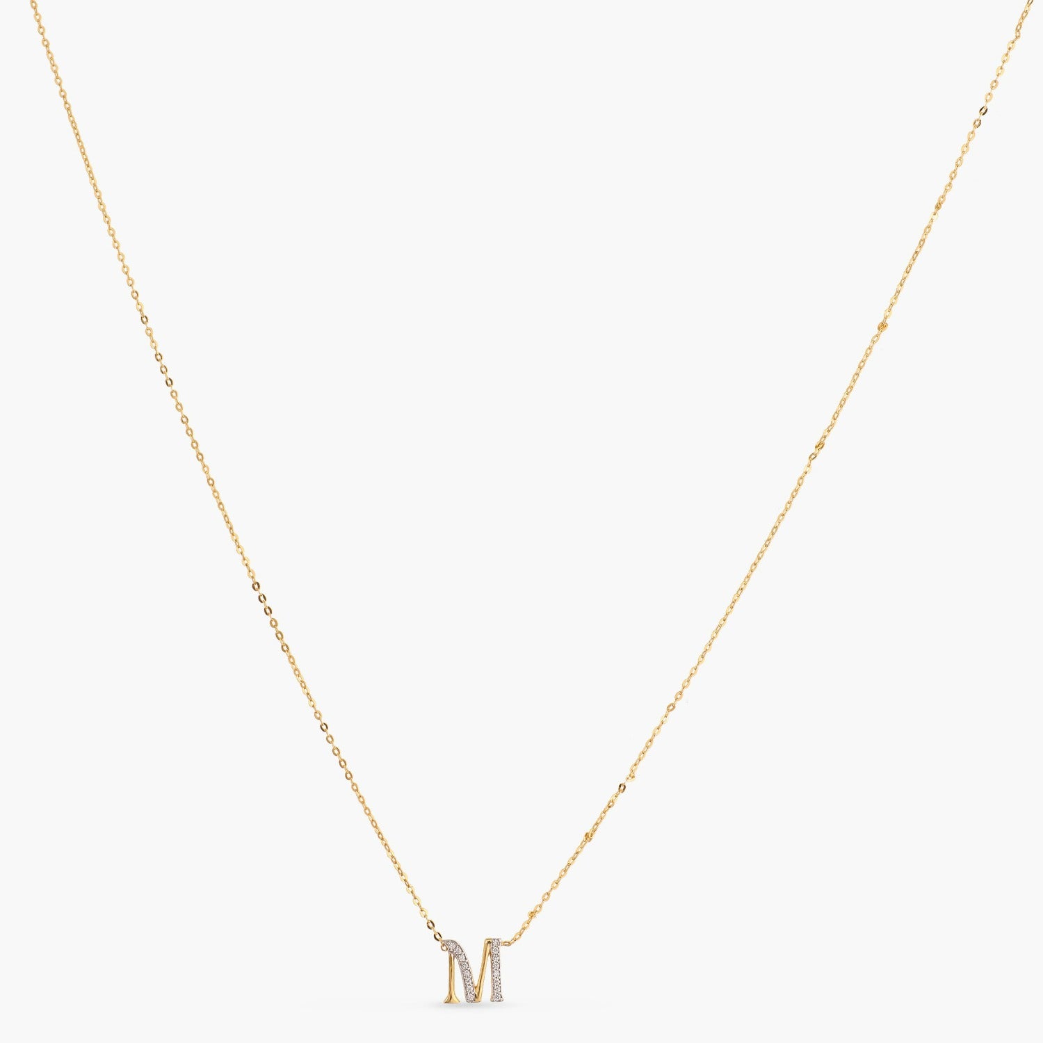 Letter M Alphabet Gold Plated Silver Necklace