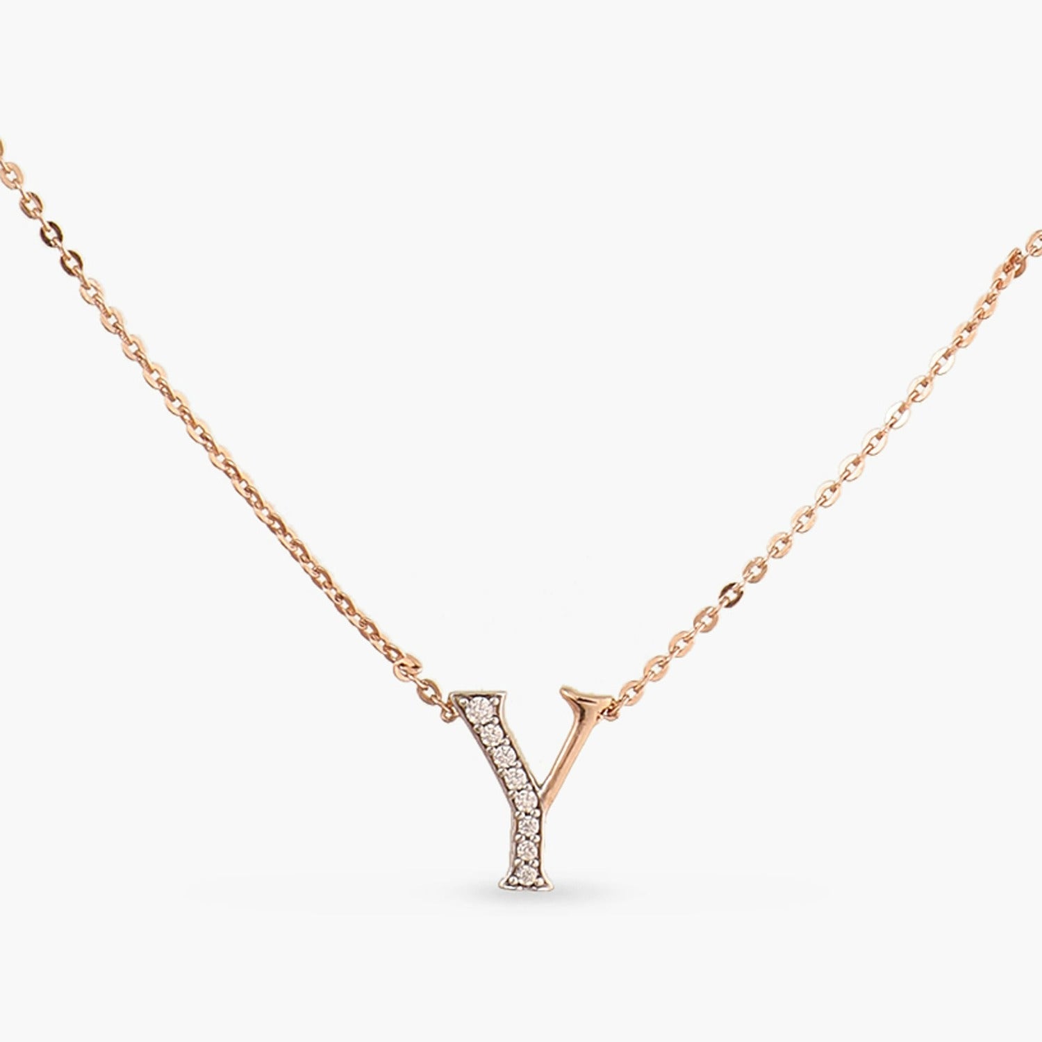 Letter Y Alphabet Rose-Gold Plated Silver Necklace