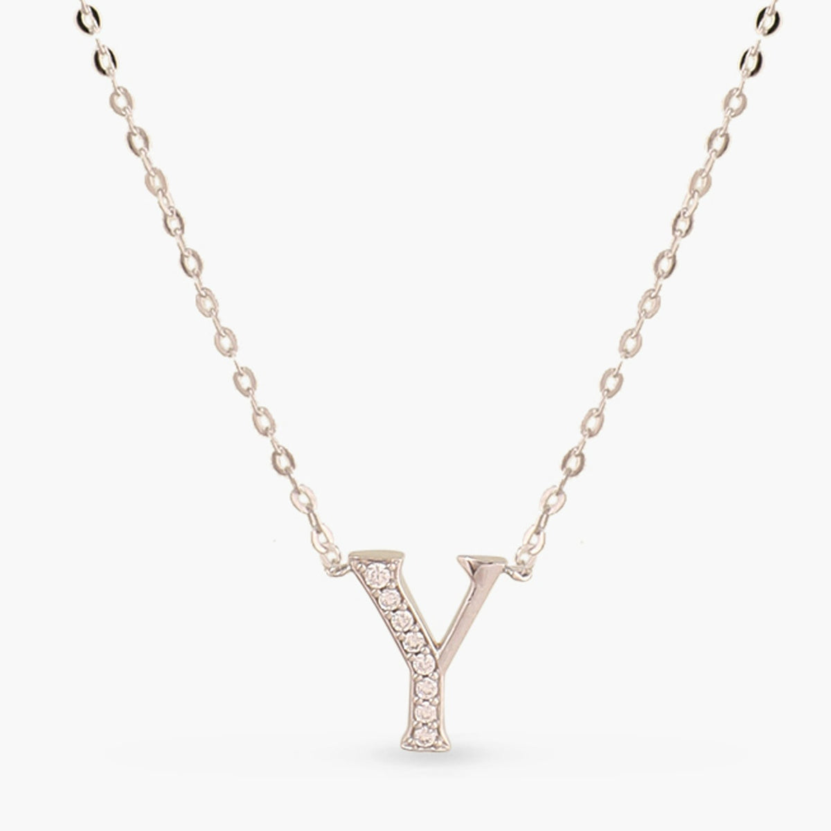 Letter Y Alphabet White-Gold Plated Silver Necklace