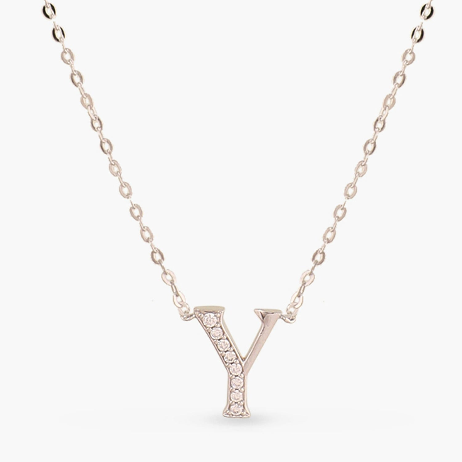 Letter Y Alphabet White-Gold Plated Silver Necklace