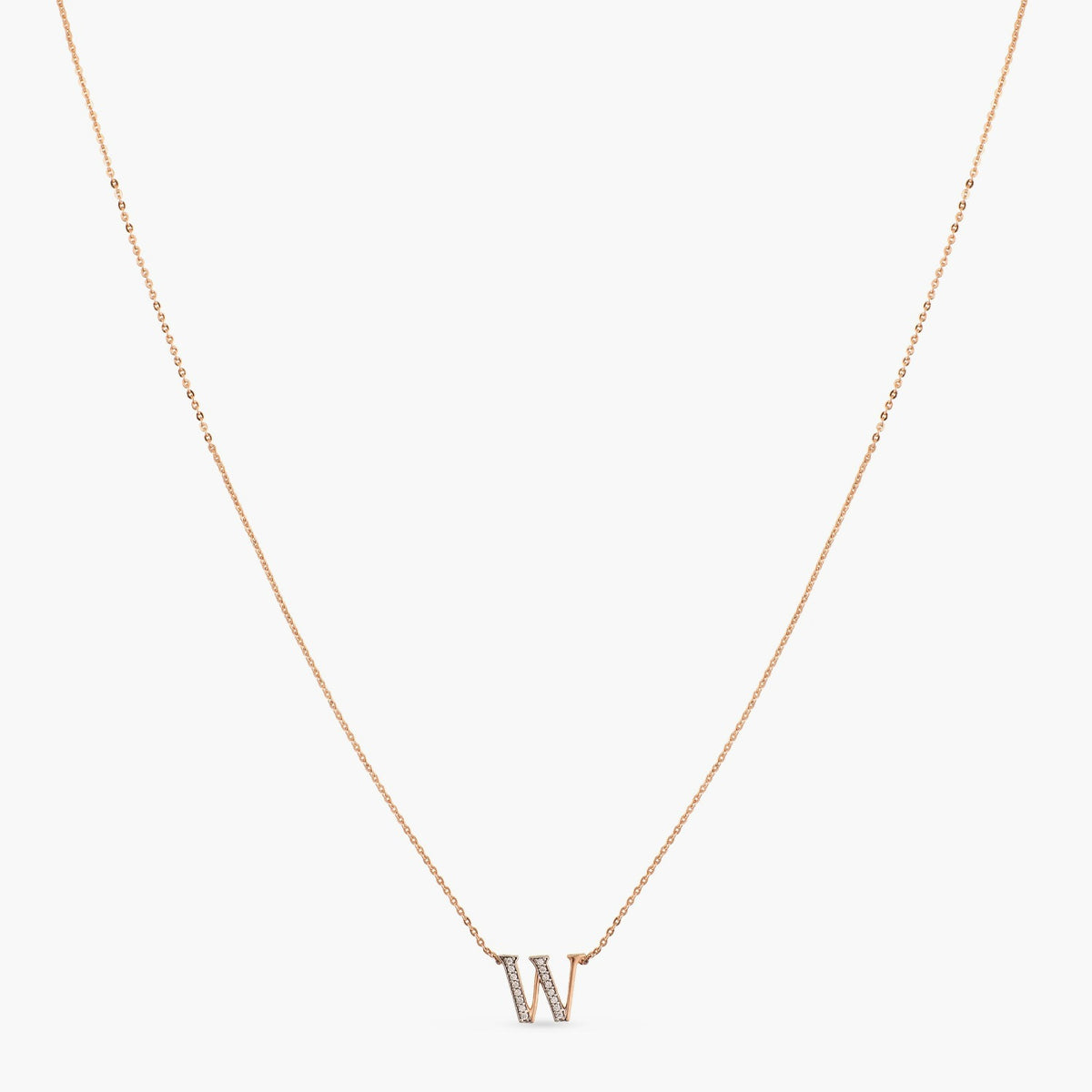 Letter W Alphabet Rose-Gold Plated Silver Necklace