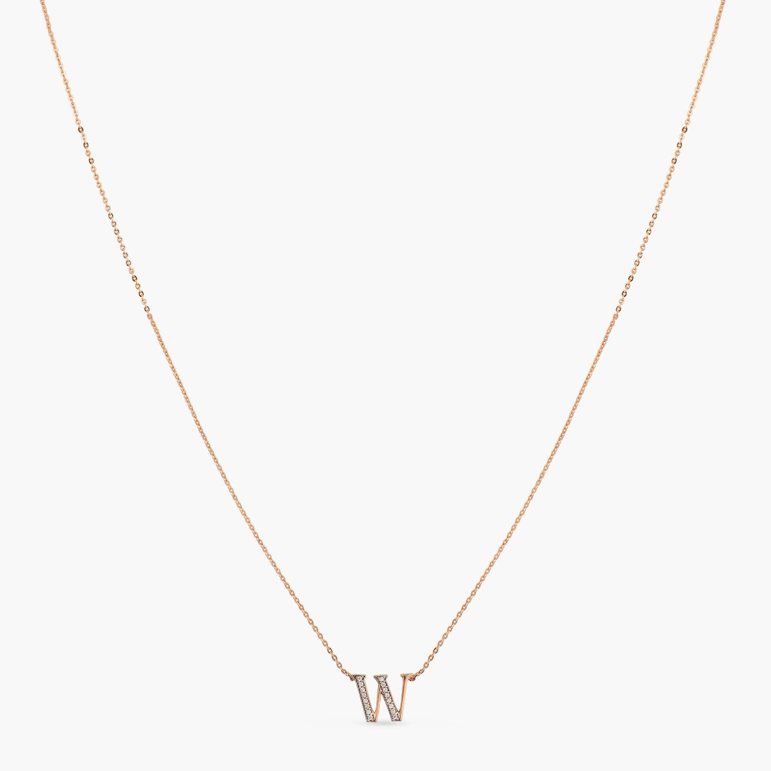 Letter W Alphabet Rose-Gold Plated Silver Necklace