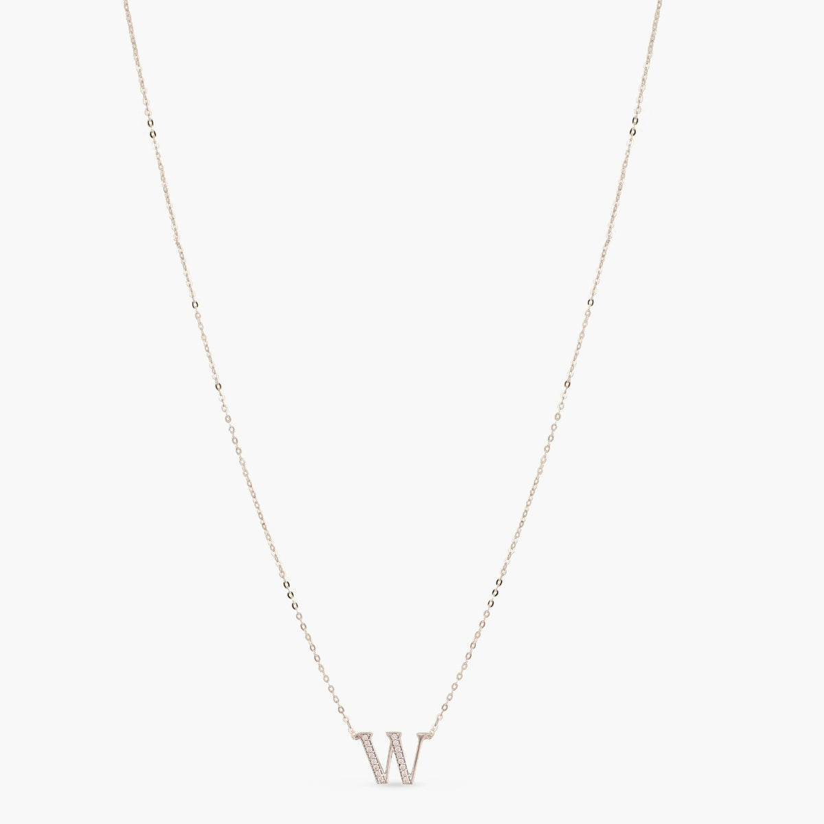 Letter W Alphabet White-Gold Plated Silver Necklace