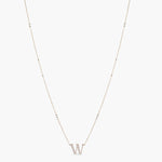 Letter W Alphabet White-Gold Plated Silver Necklace