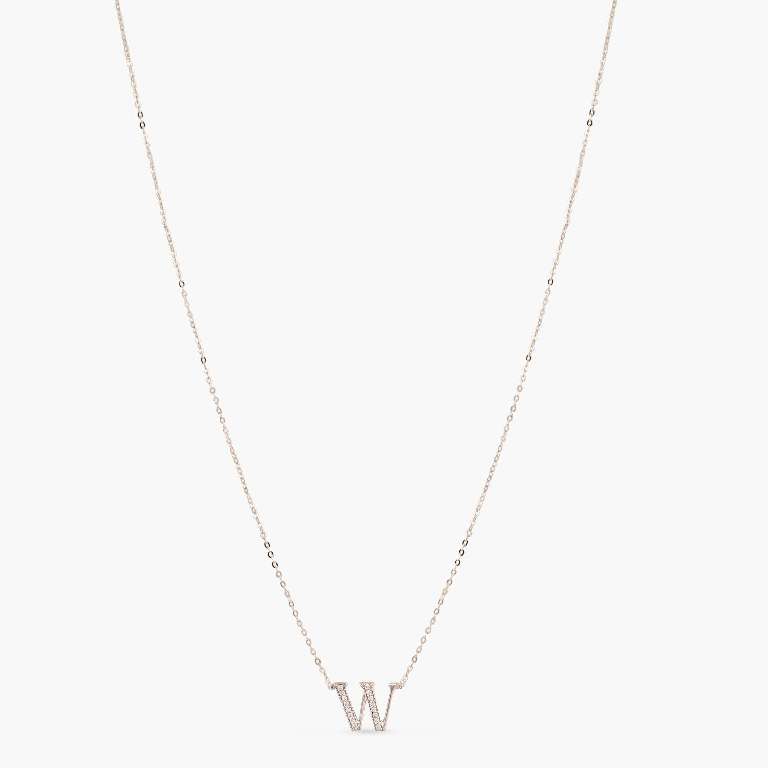 Letter W Alphabet White-Gold Plated Silver Necklace