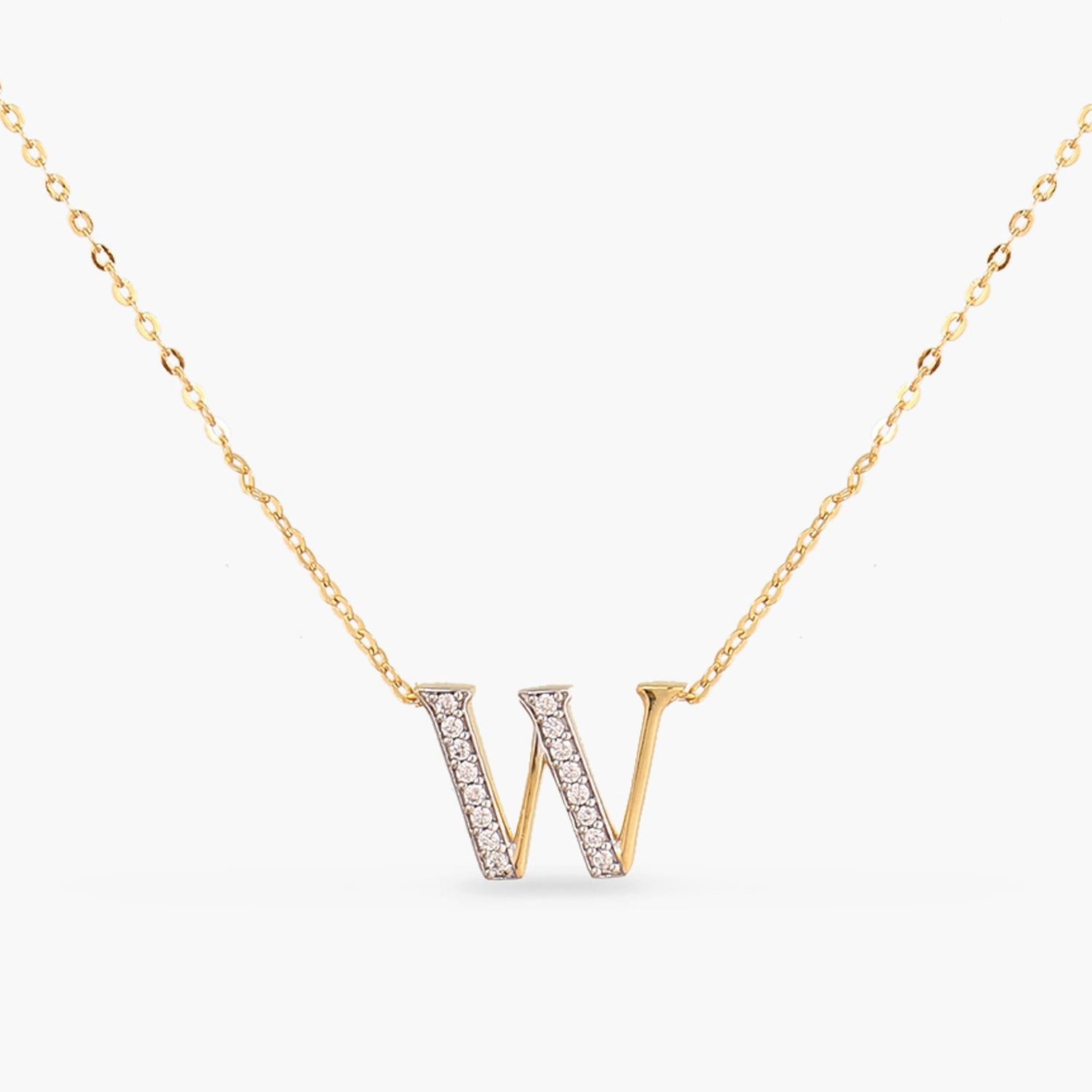 Letter W Alphabet Gold Plated Silver Necklace