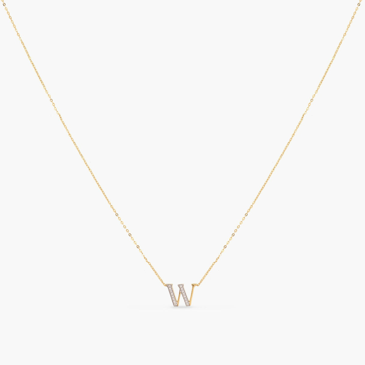 Letter W Alphabet Gold Plated Silver Necklace