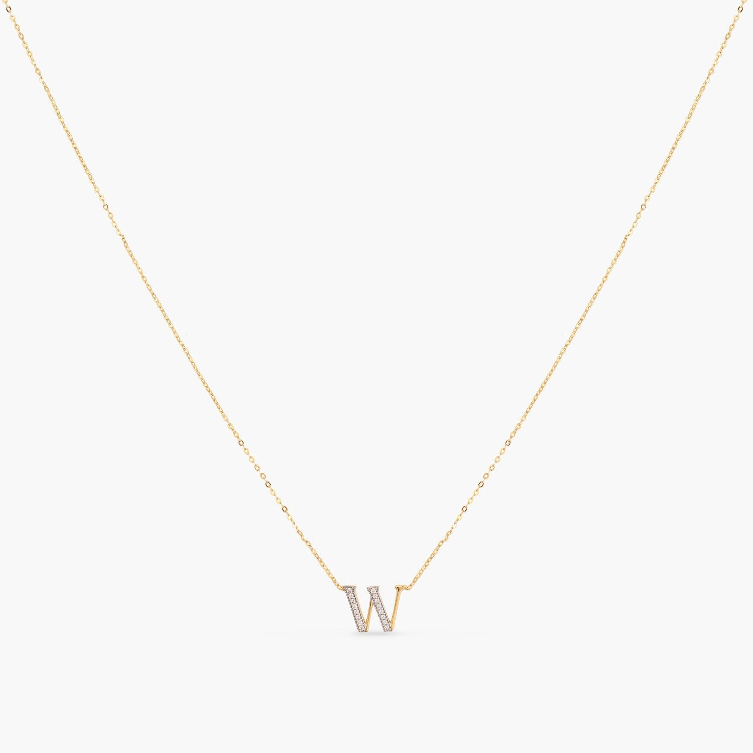 Letter W Alphabet Gold Plated Silver Necklace