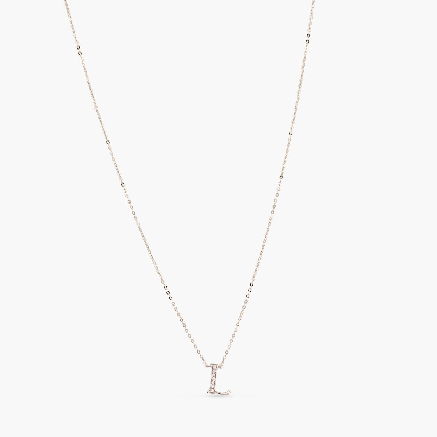 Letter L Alphabet White-Gold Plated Silver Necklace