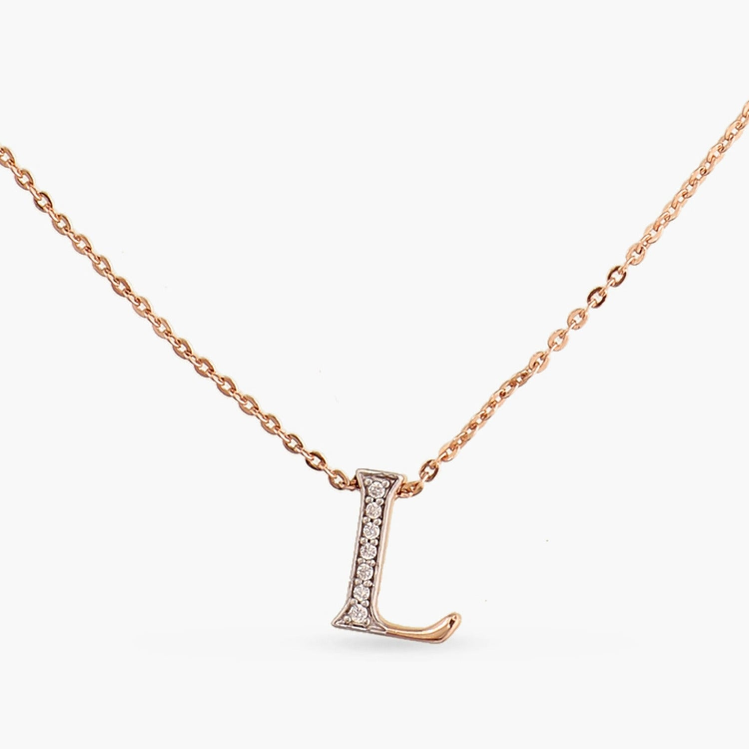 Letter L Alphabet Rose-Gold Plated Silver Necklace