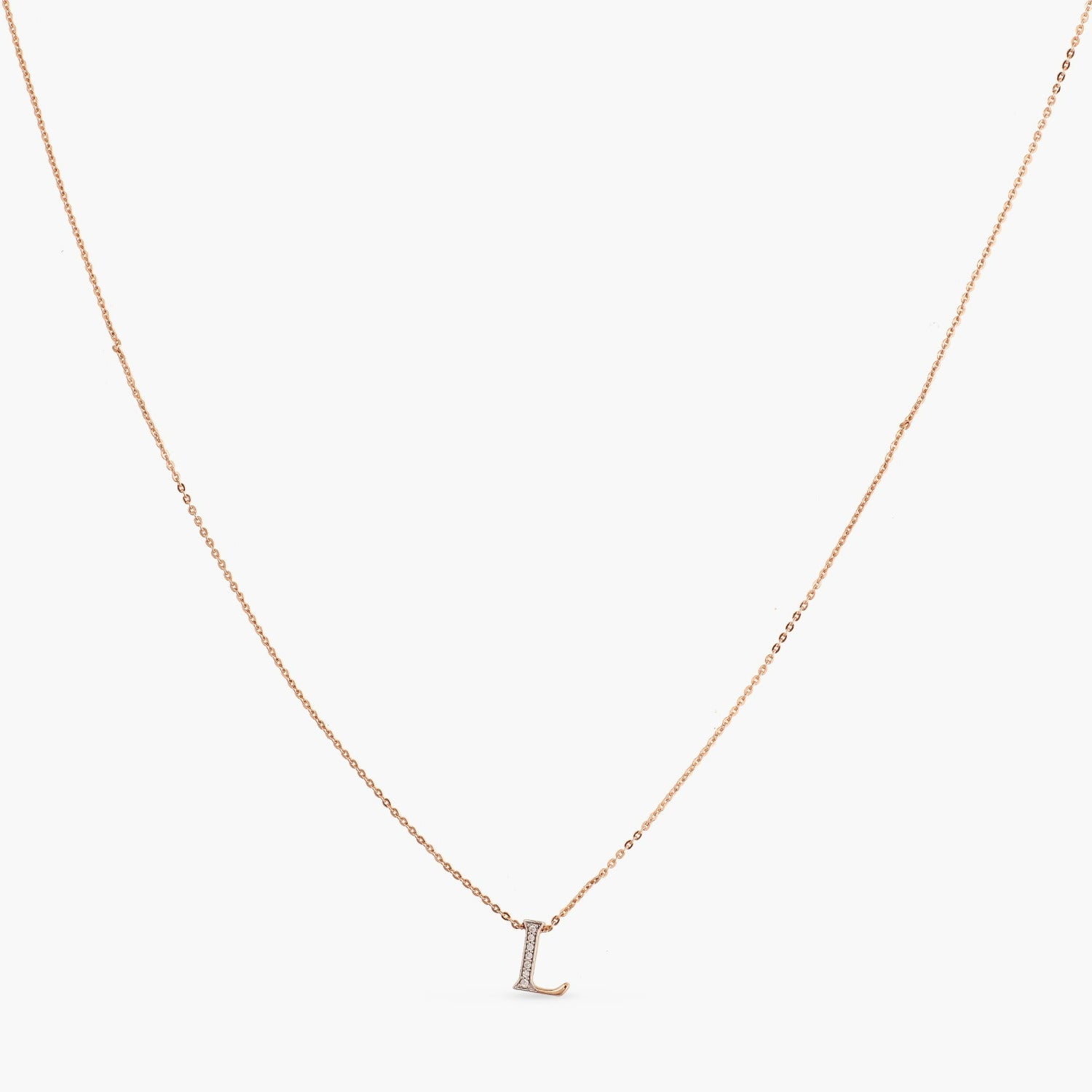 Letter L Alphabet Rose-Gold Plated Silver Necklace