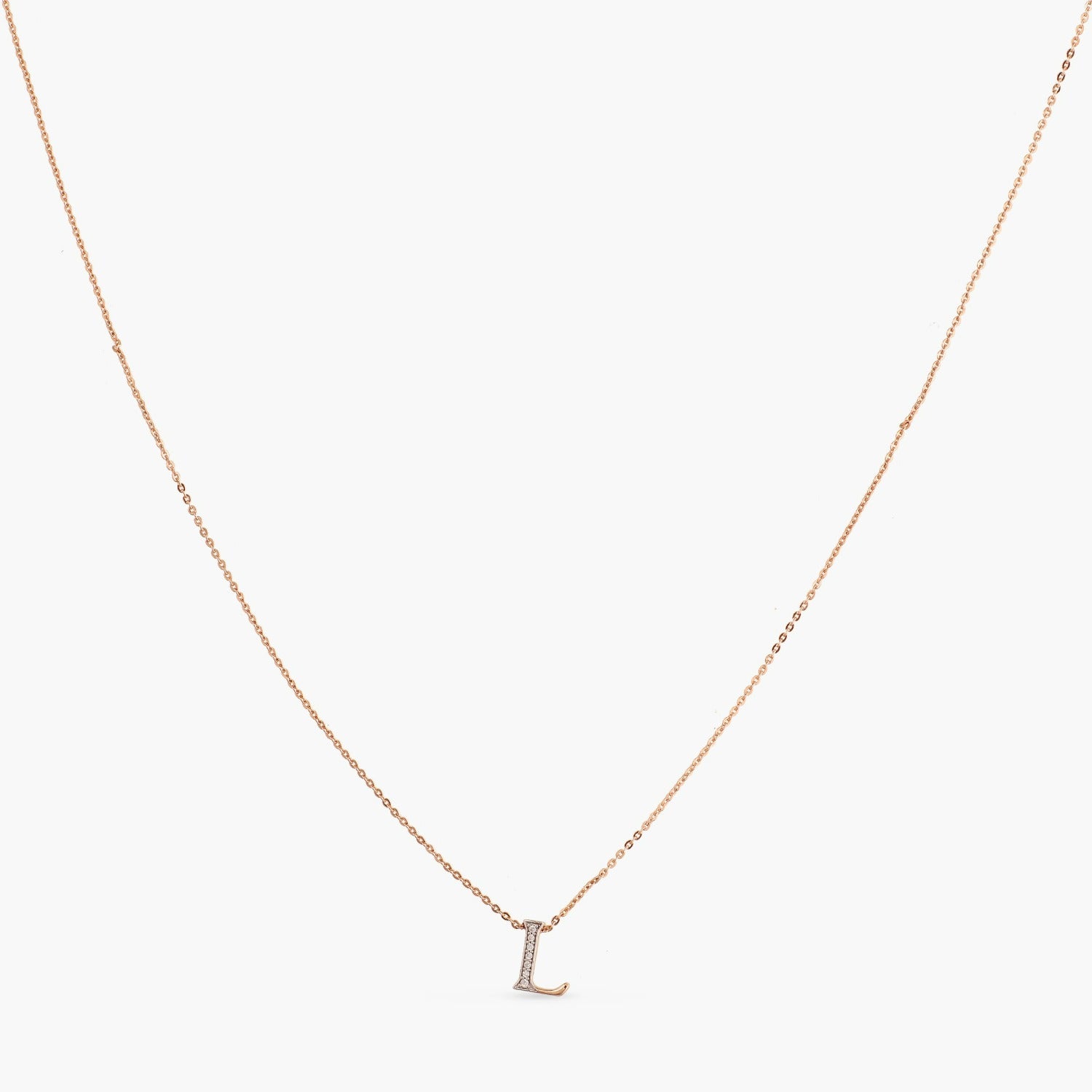 Letter L Alphabet Rose-Gold Plated Silver Necklace