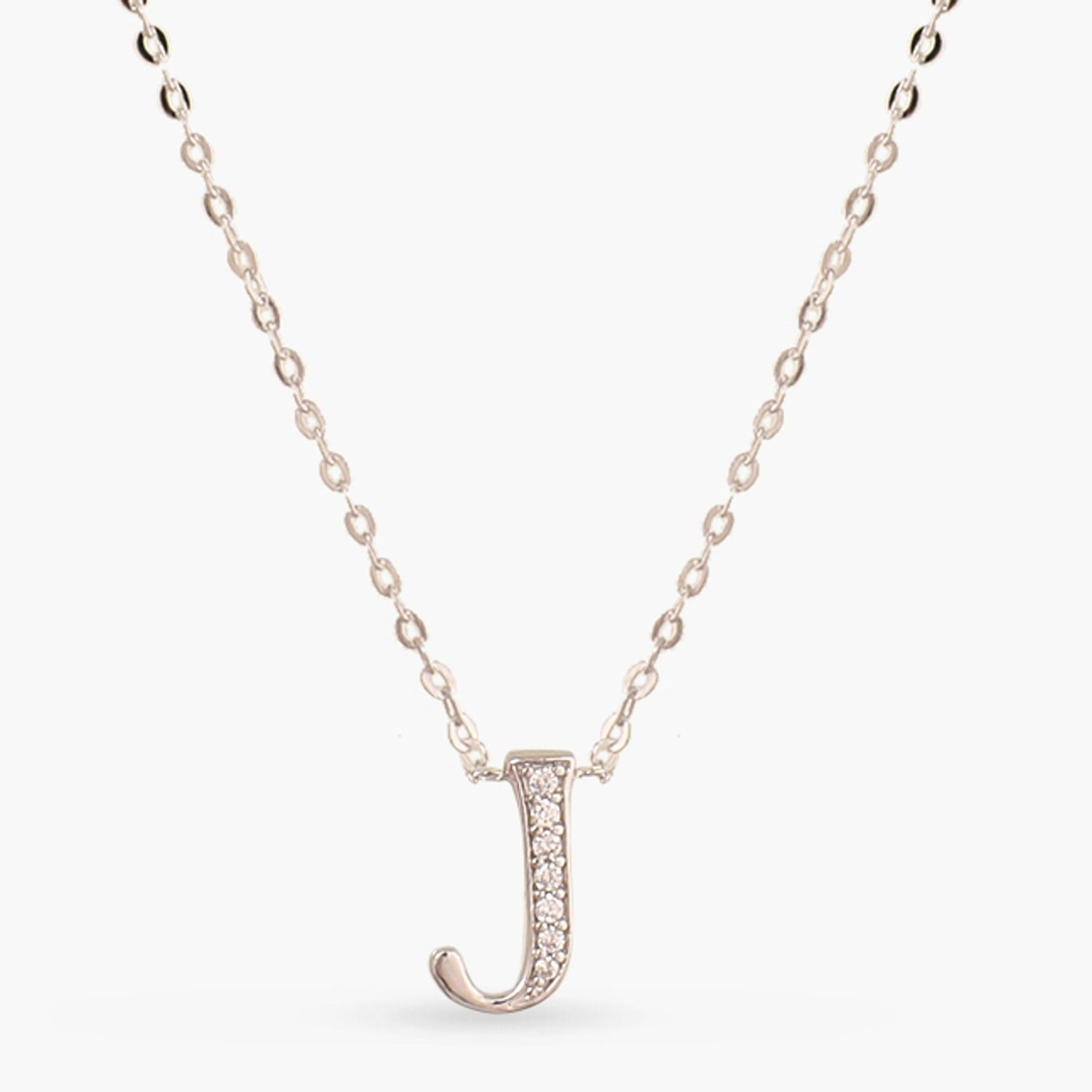 Letter J Alphabet White-Gold Plated Silver Necklace