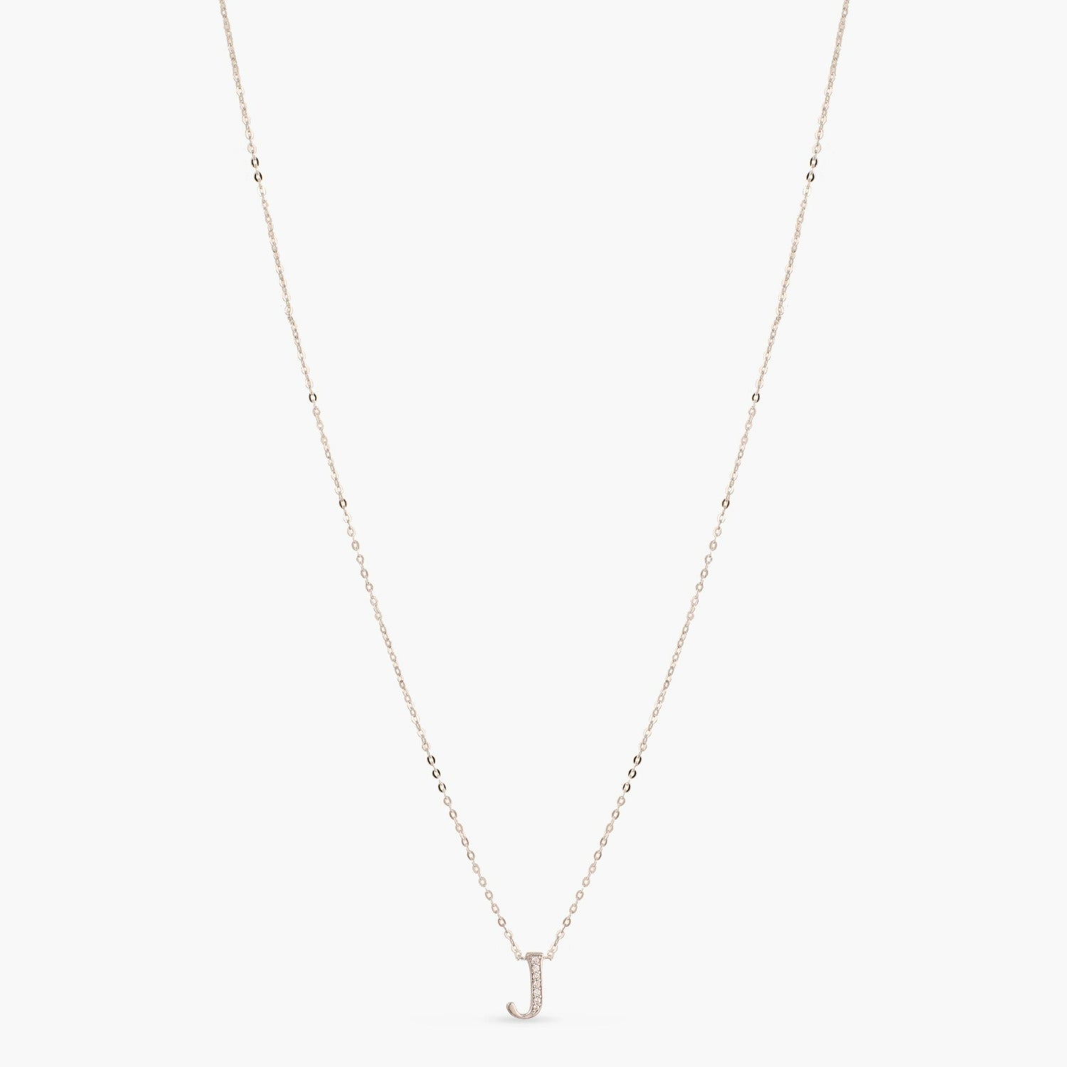 Letter J Alphabet White-Gold Plated Silver Necklace