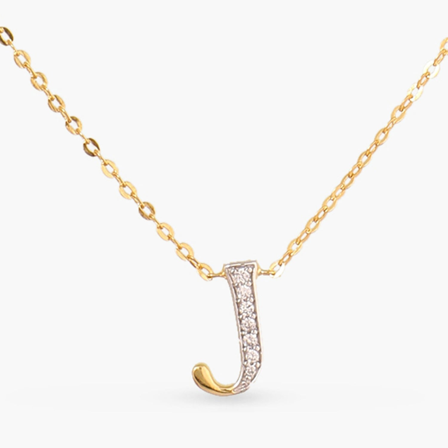 Letter J Alphabet Gold Plated Silver Necklace