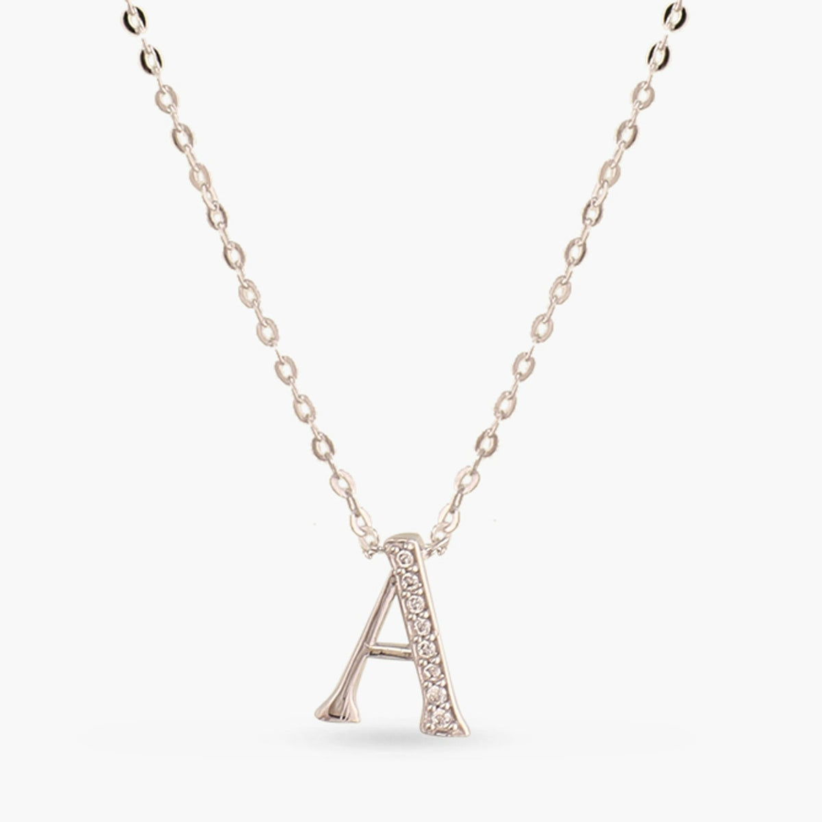 Letter A Alphabet White-Gold Plated Silver Necklace