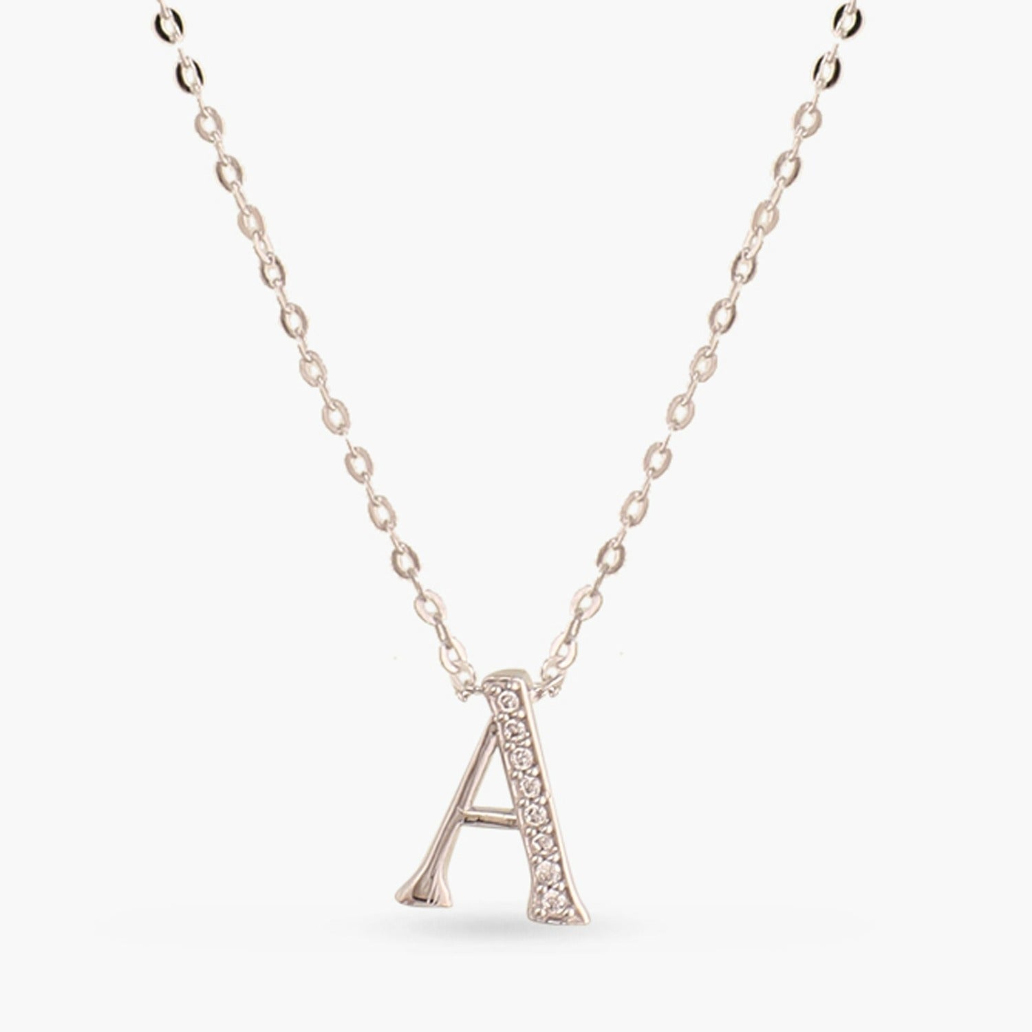 Letter H Alphabet White-Gold Plated Silver Necklace