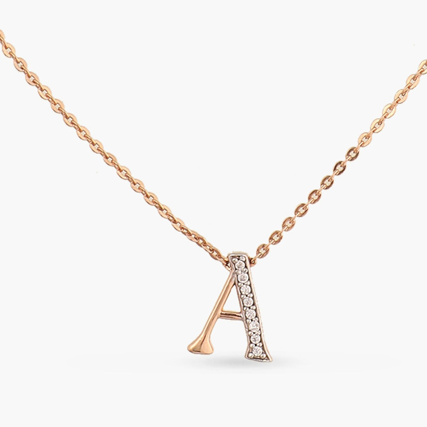 Letter M Alphabet Rose-Gold Plated Silver Necklace