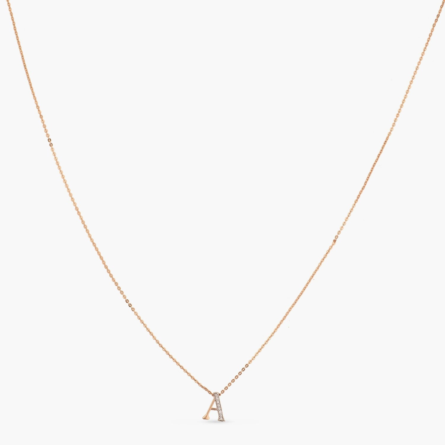 Letter A Alphabet Rose-Gold Plated Silver Necklace