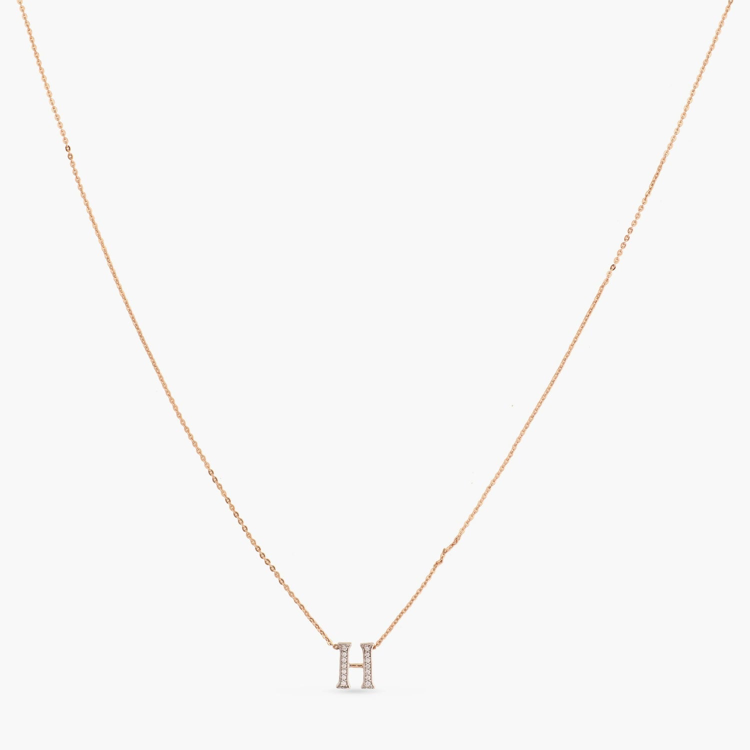 Letter H Alphabet Rose-Gold Plated Silver Necklace