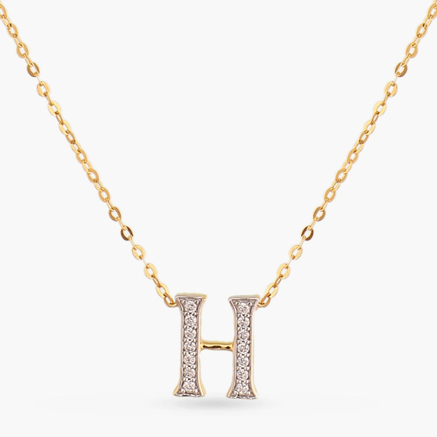Letter H Alphabet Gold Plated Silver Necklace