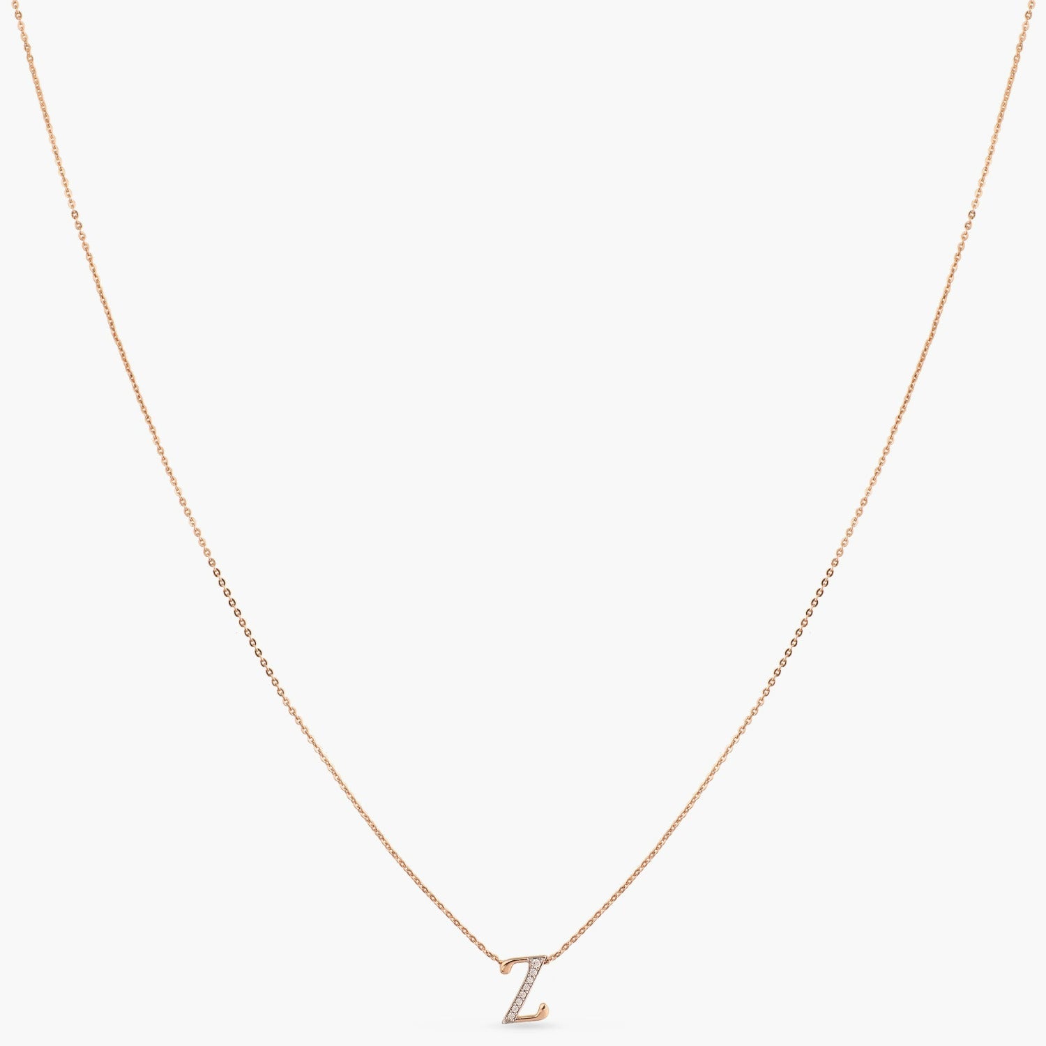 Letter Z Alphabet Rose-Gold Plated Silver Necklace
