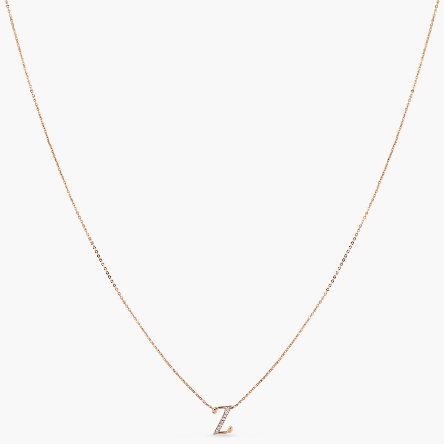 Letter Z Alphabet Rose-Gold Plated Silver Necklace