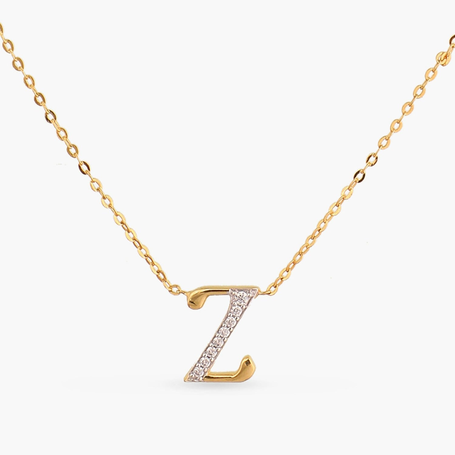 Letter Z Alphabet Gold Plated Silver Necklace