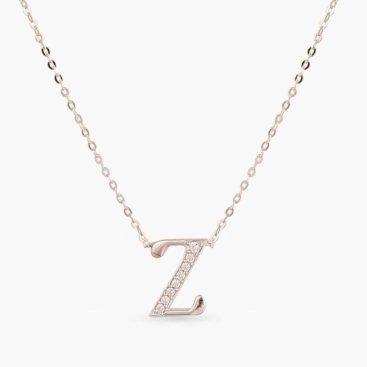 Letter Z Alphabet White-Gold Plated Silver Necklace