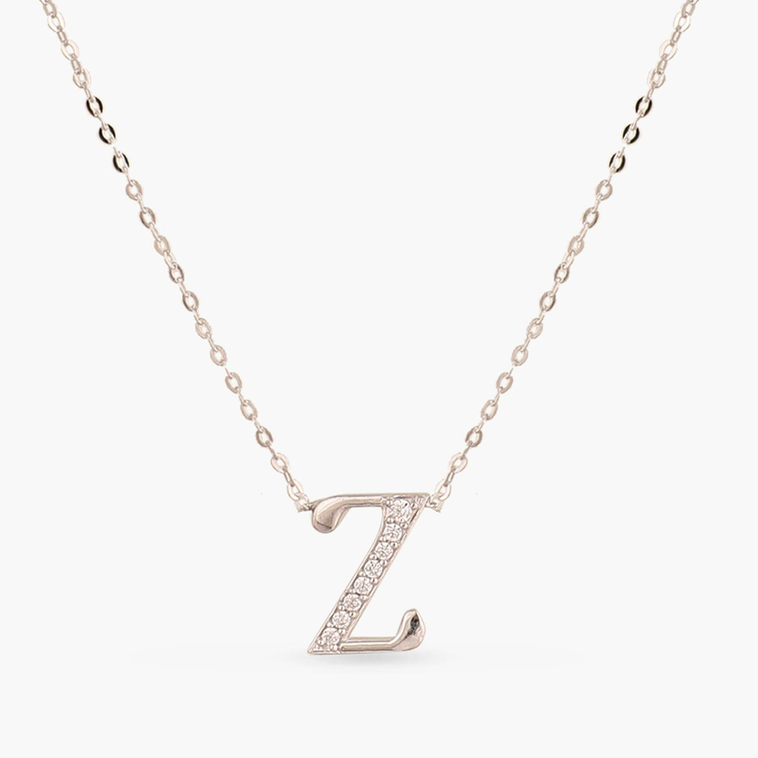 Letter Z Alphabet White-Gold Plated Silver Necklace