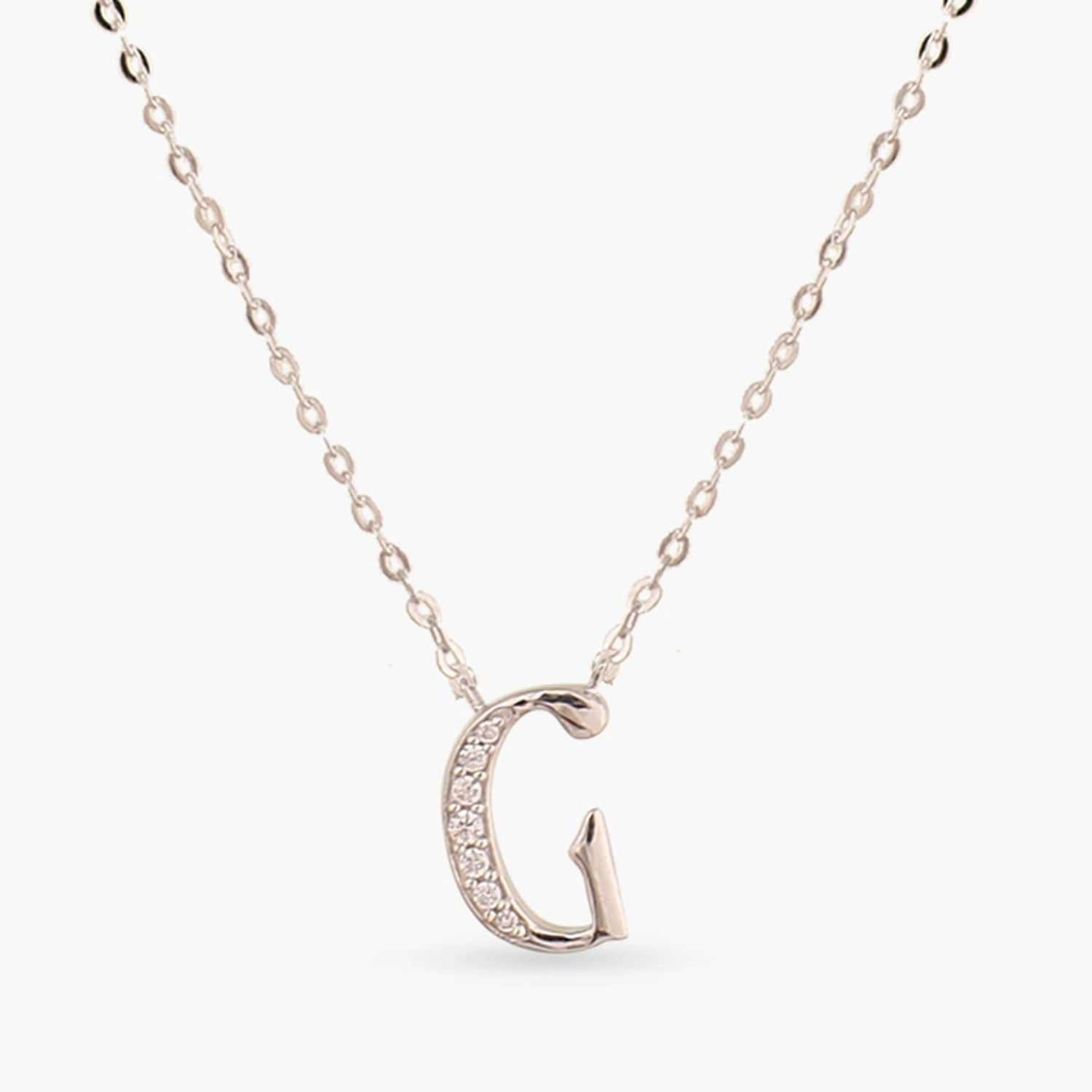 Letter G Alphabet White-Gold Plated Silver Necklace