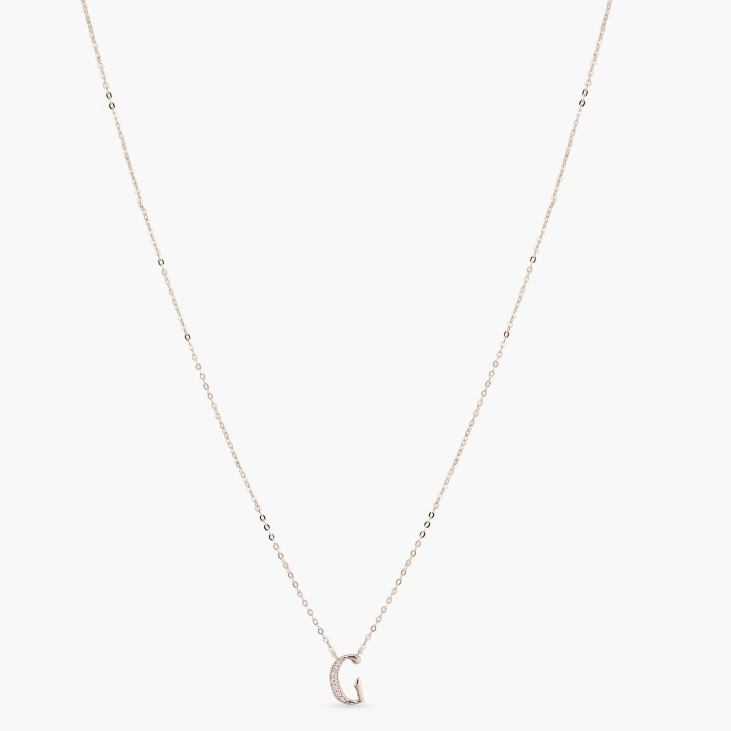 Letter G Alphabet White-Gold Plated Silver Necklace