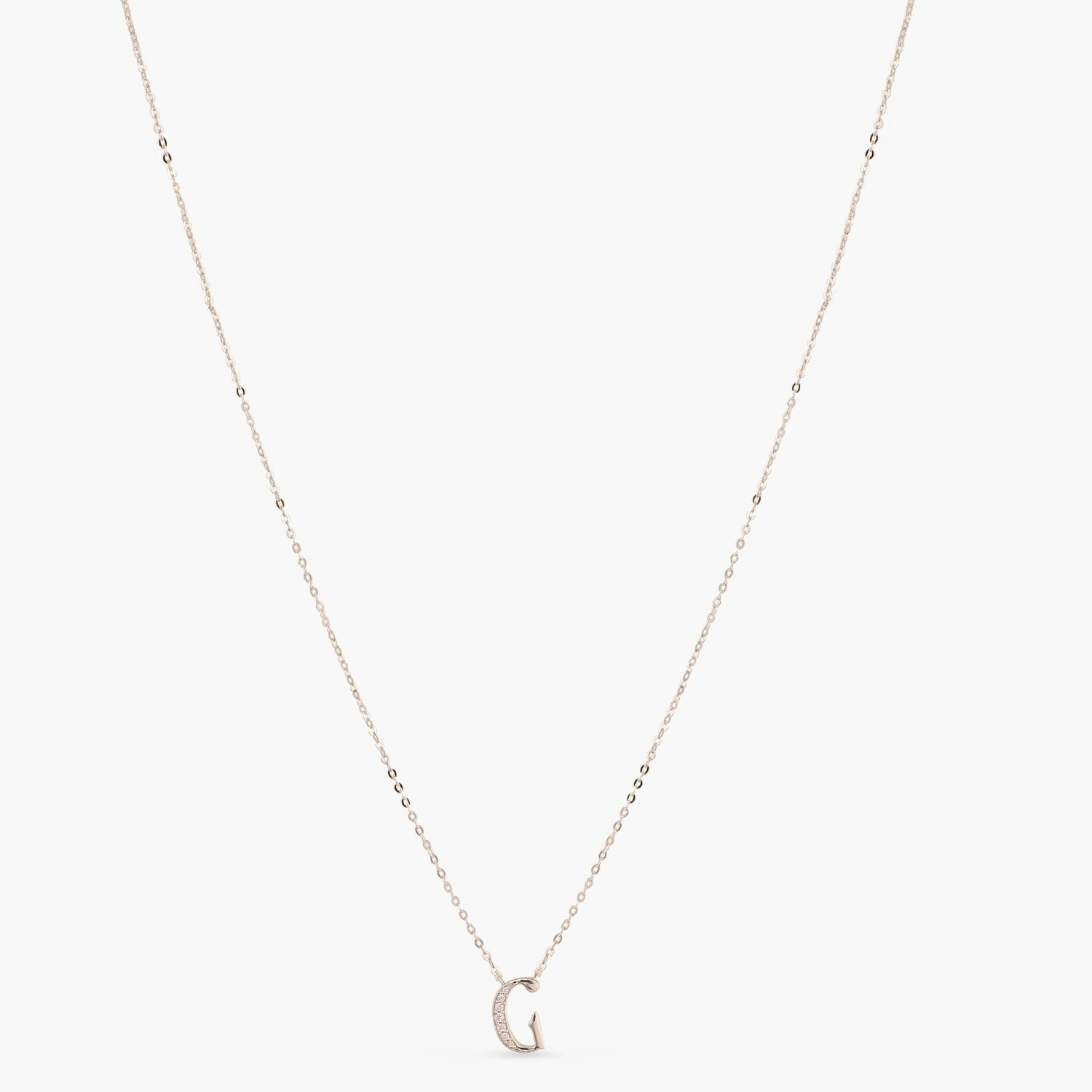 Letter G Alphabet White-Gold Plated Silver Necklace