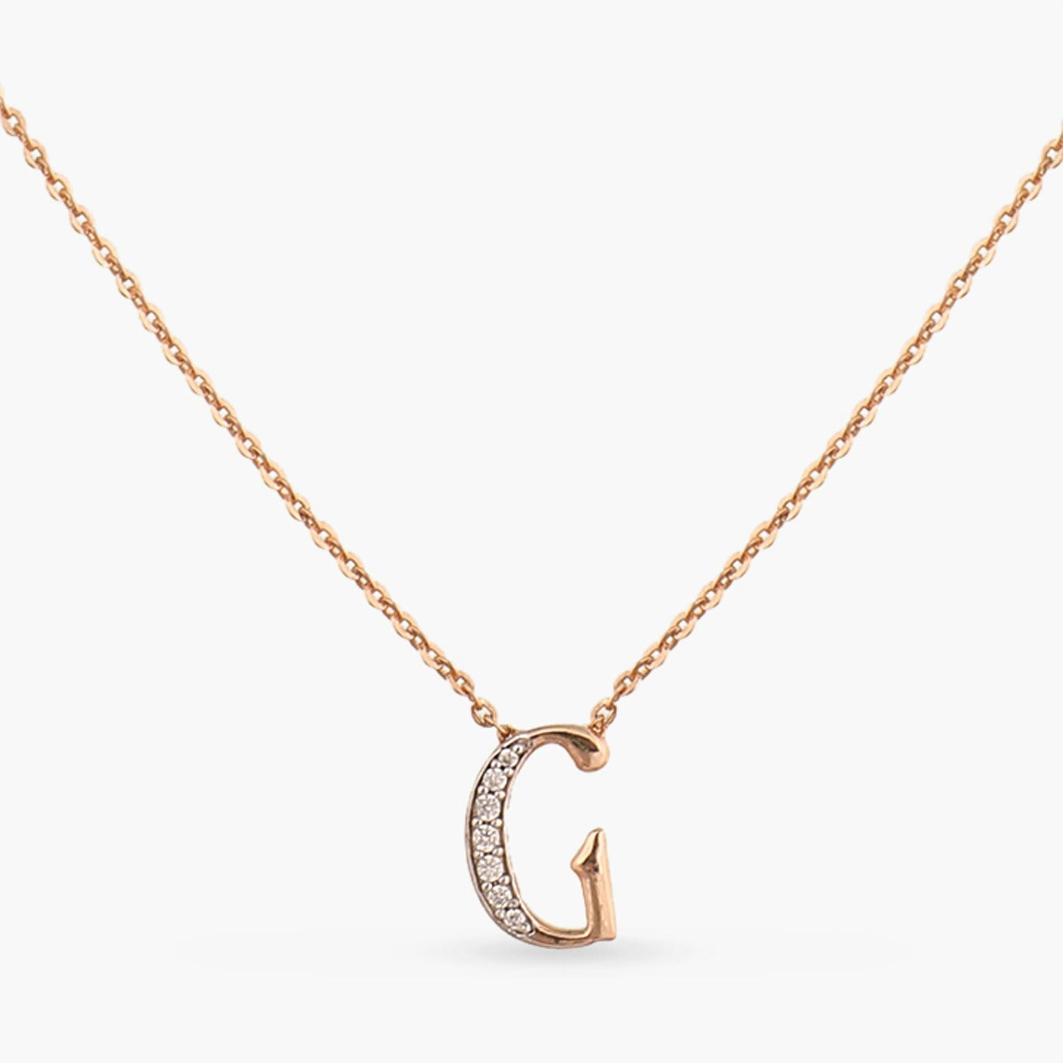 Letter G Alphabet Rose-Gold Plated Silver Necklace