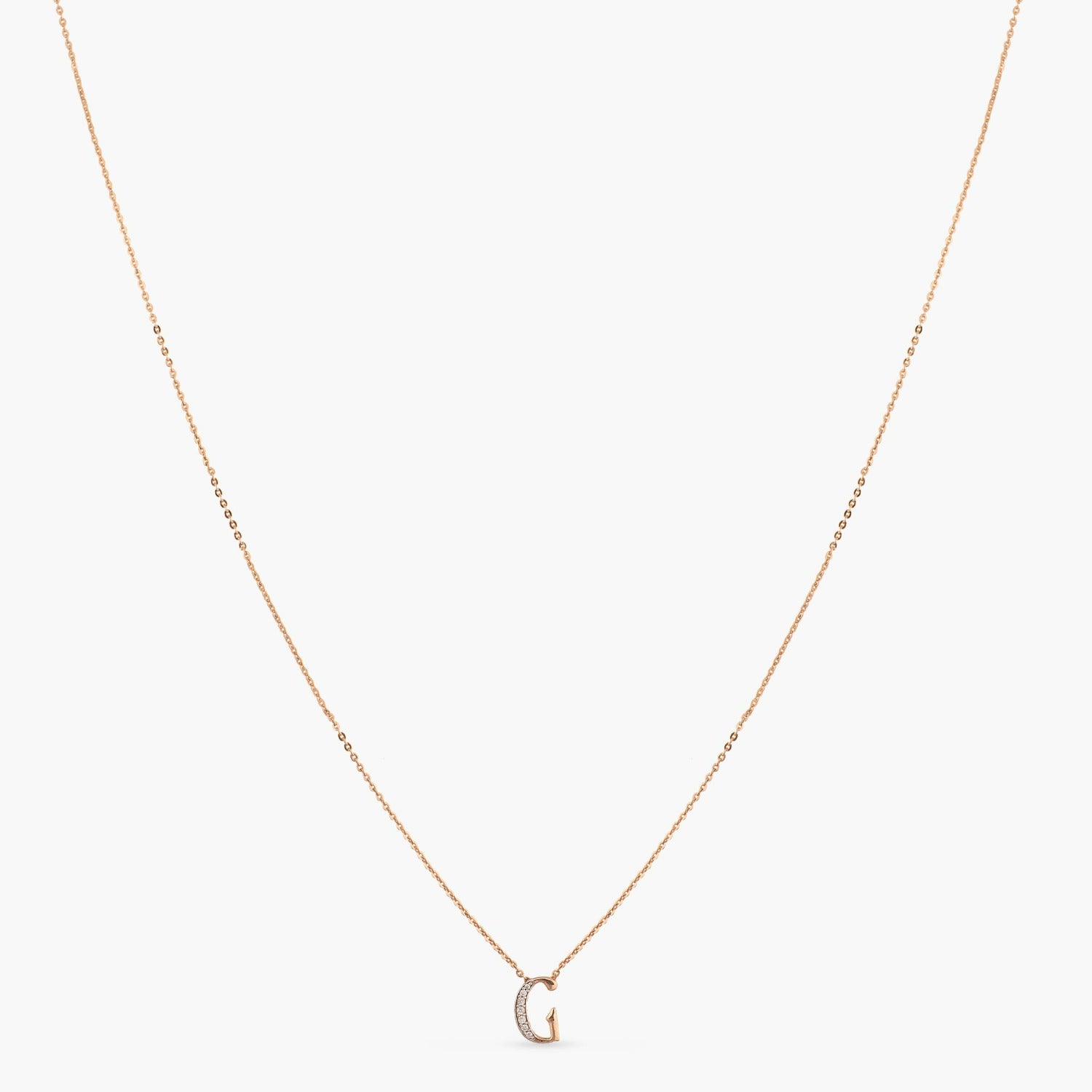 Letter G Alphabet Rose-Gold Plated Silver Necklace
