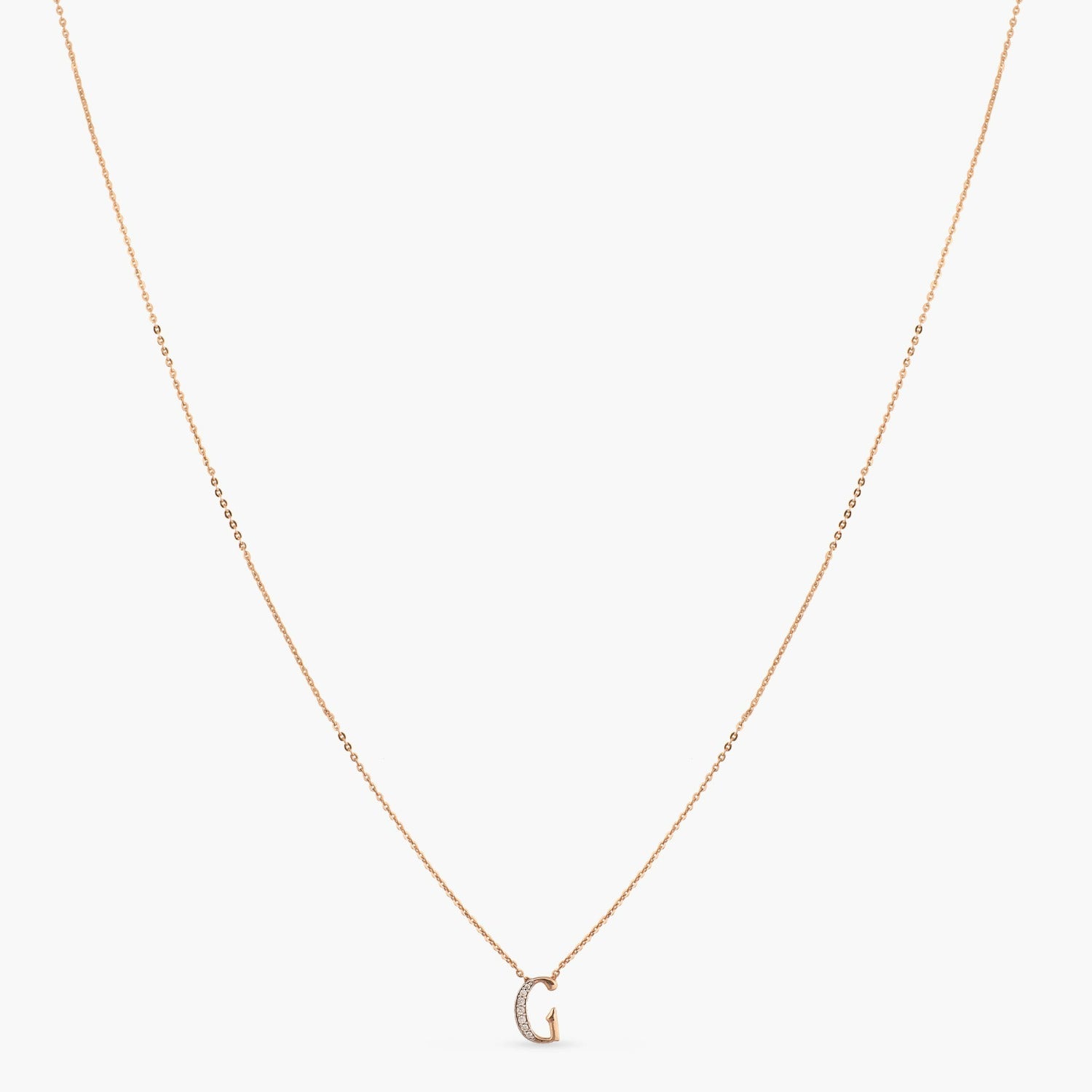 Letter G Alphabet Rose-Gold Plated Silver Necklace