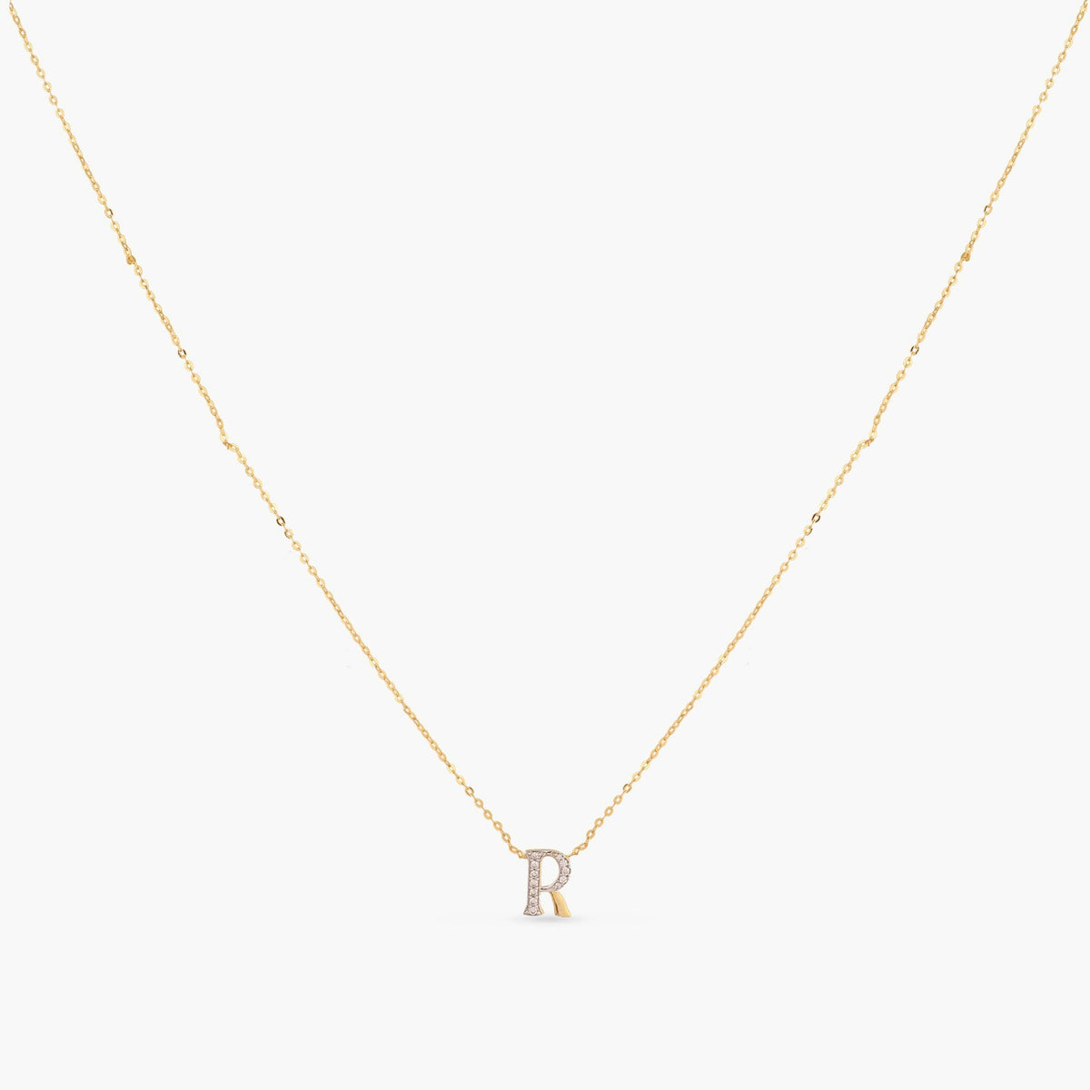 Letter R Alphabet Gold Plated Silver Necklace